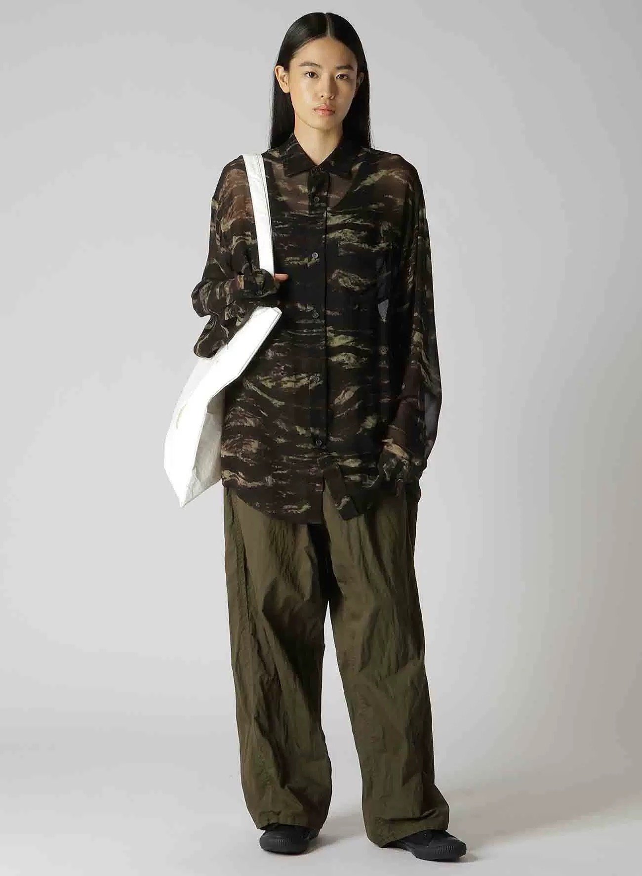 Yohji Yamamoto 24SS Cupro Semi-Transparent Floral Shirt — label