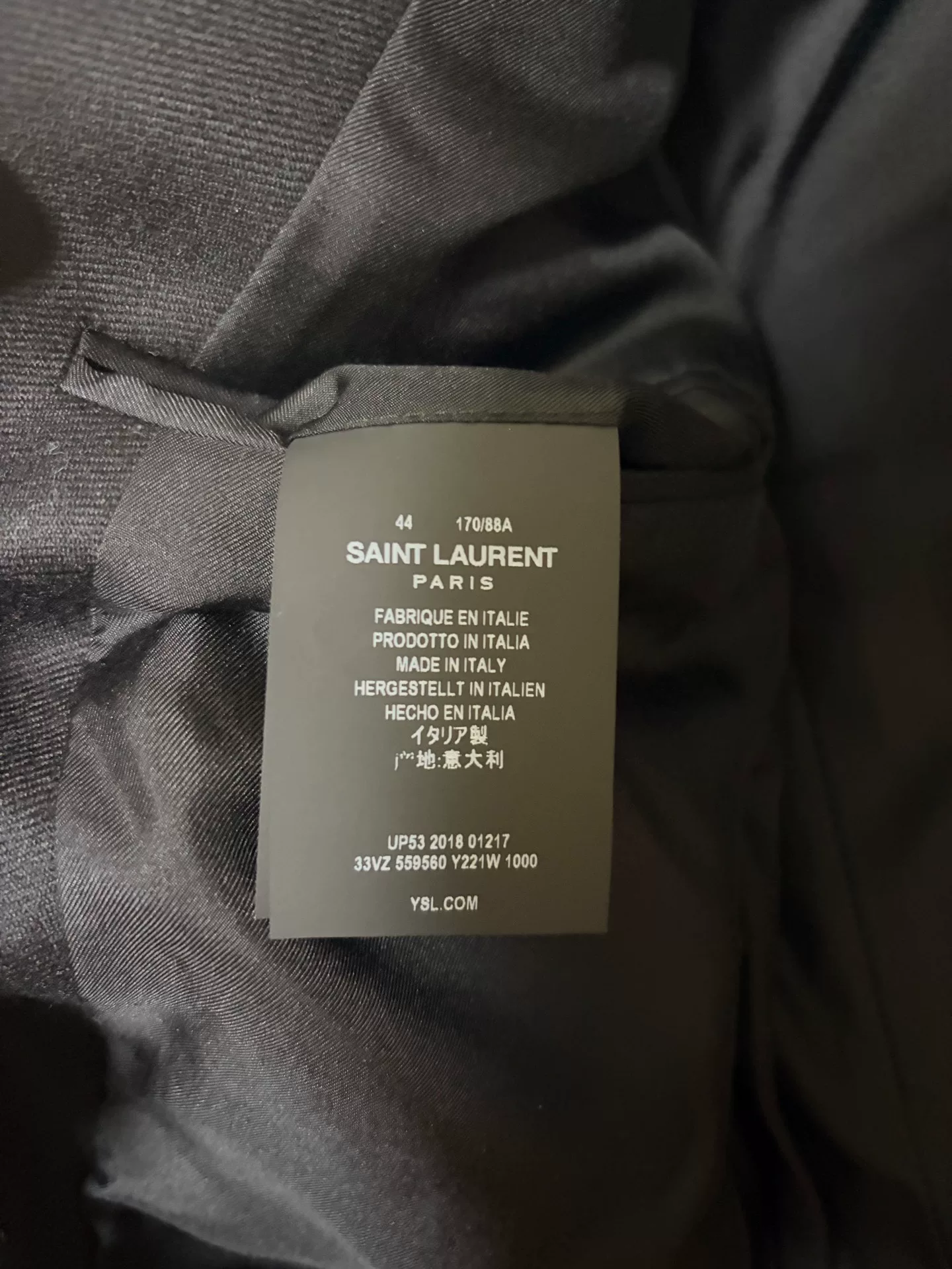 Saint Laurent Shawl Collar Wool Blazer — label