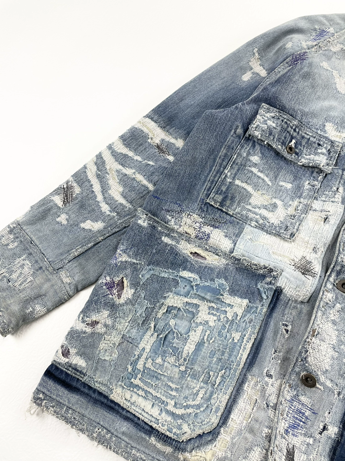 Kapital Boro Distressed Denim Coverall — detail