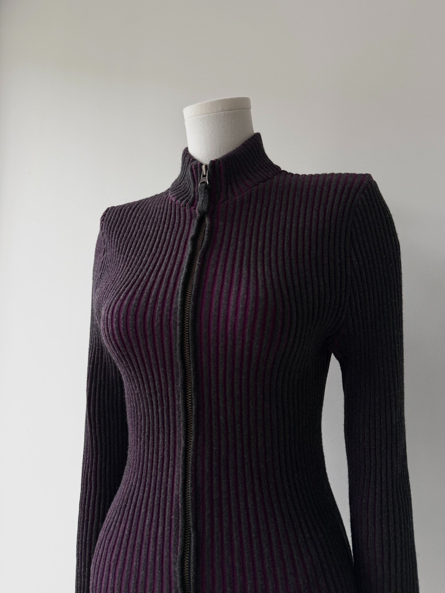 Jean Paul Gaultier Purple Zip Knit Cardigan — detail