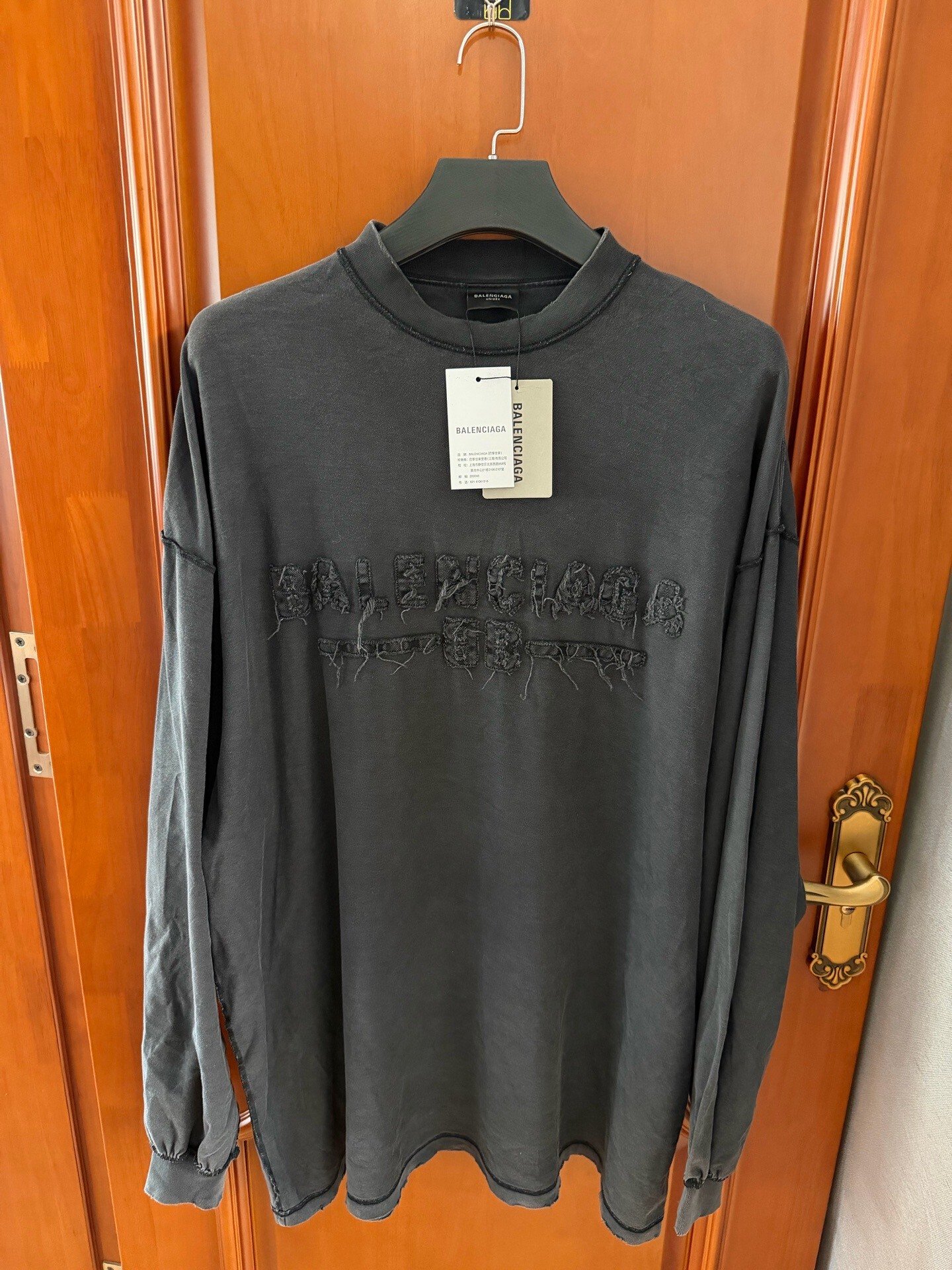 Balenciaga Distressed Embossed Logo Long-Sleeve T-Shirt