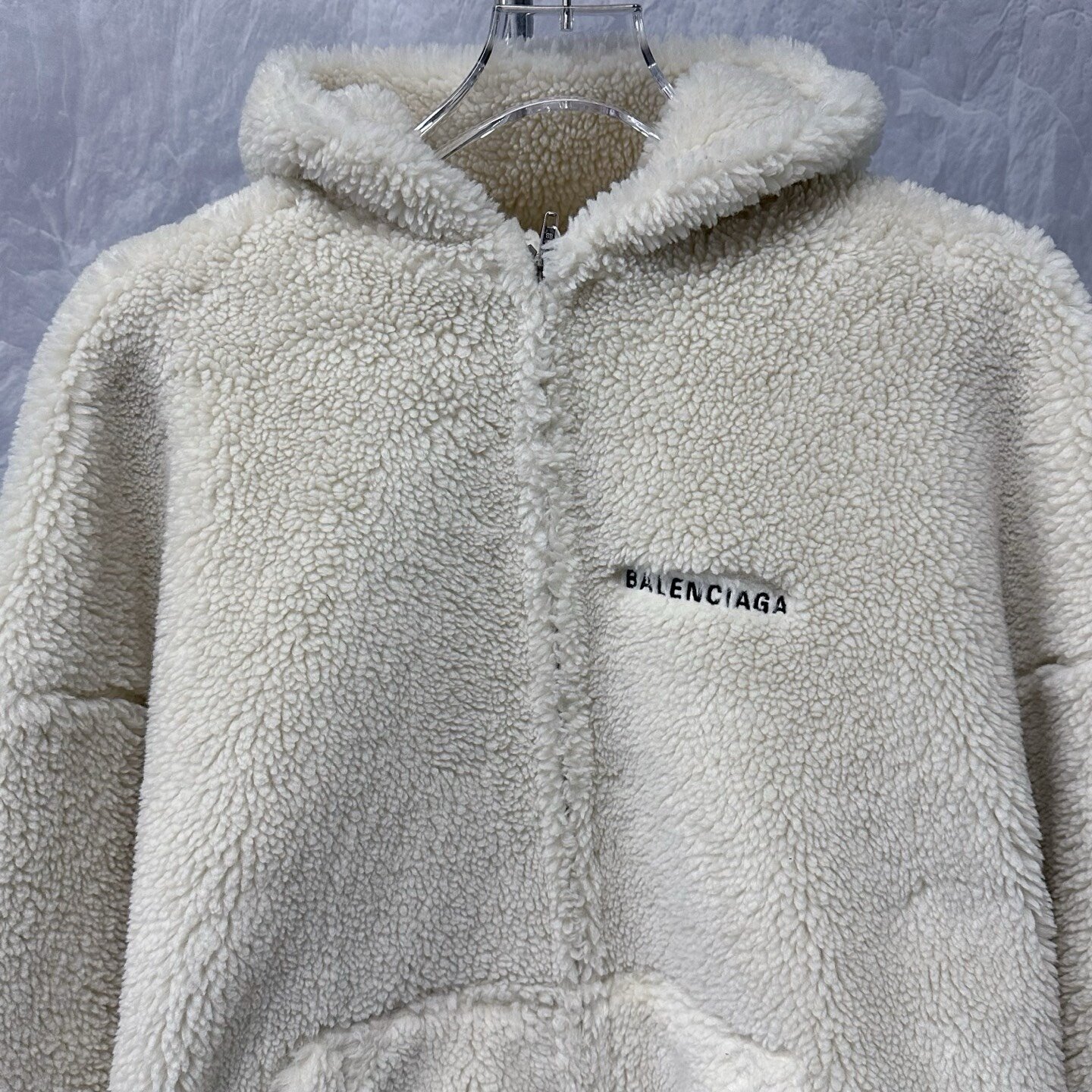 Balenciaga SS24 Teddy Logo Hooded Jacket — front