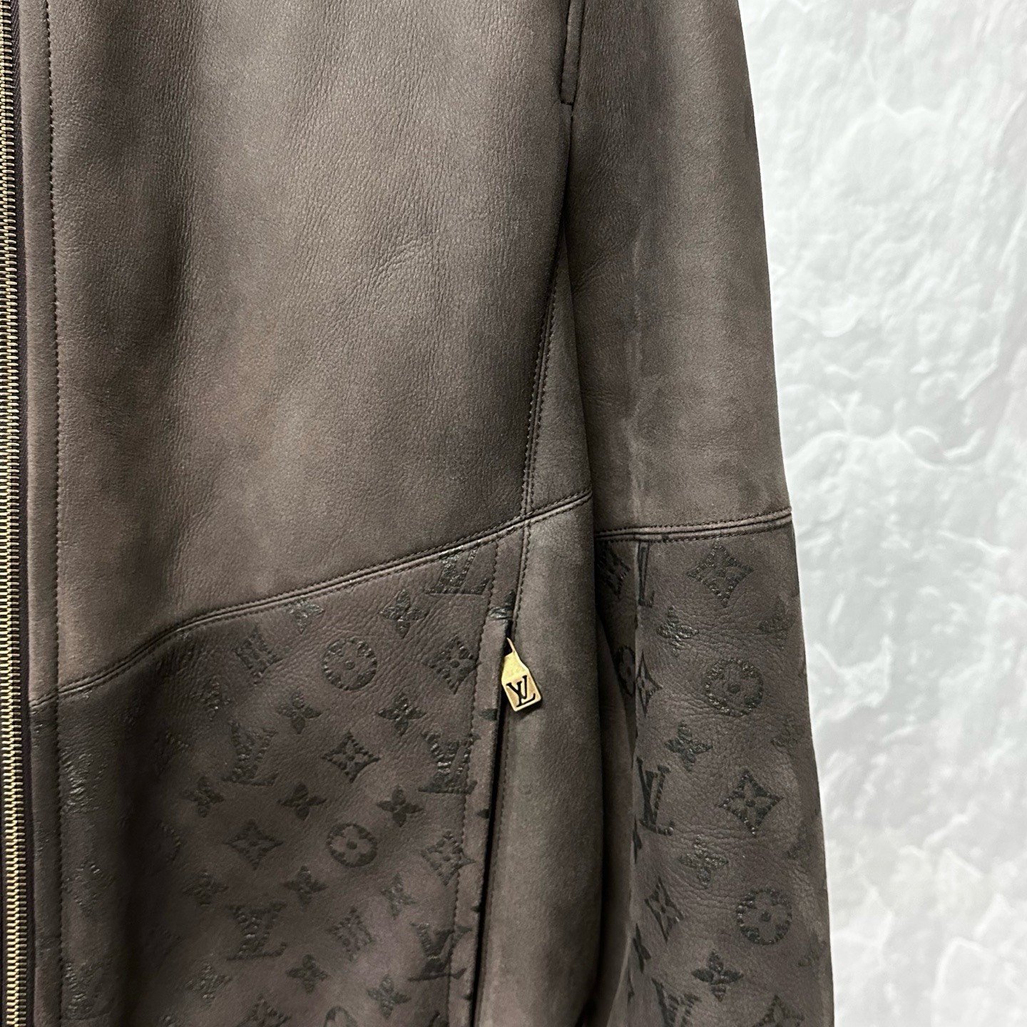 Louis Vuitton SS26 Monogram Stand Collar Coat — detail