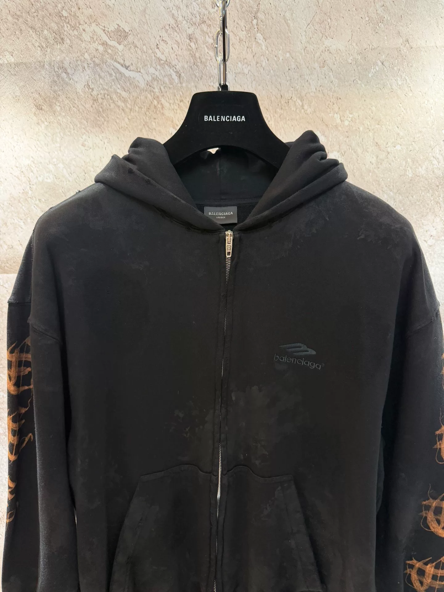 Balenciaga Sanskrit Zip-Up Hoodie — detail