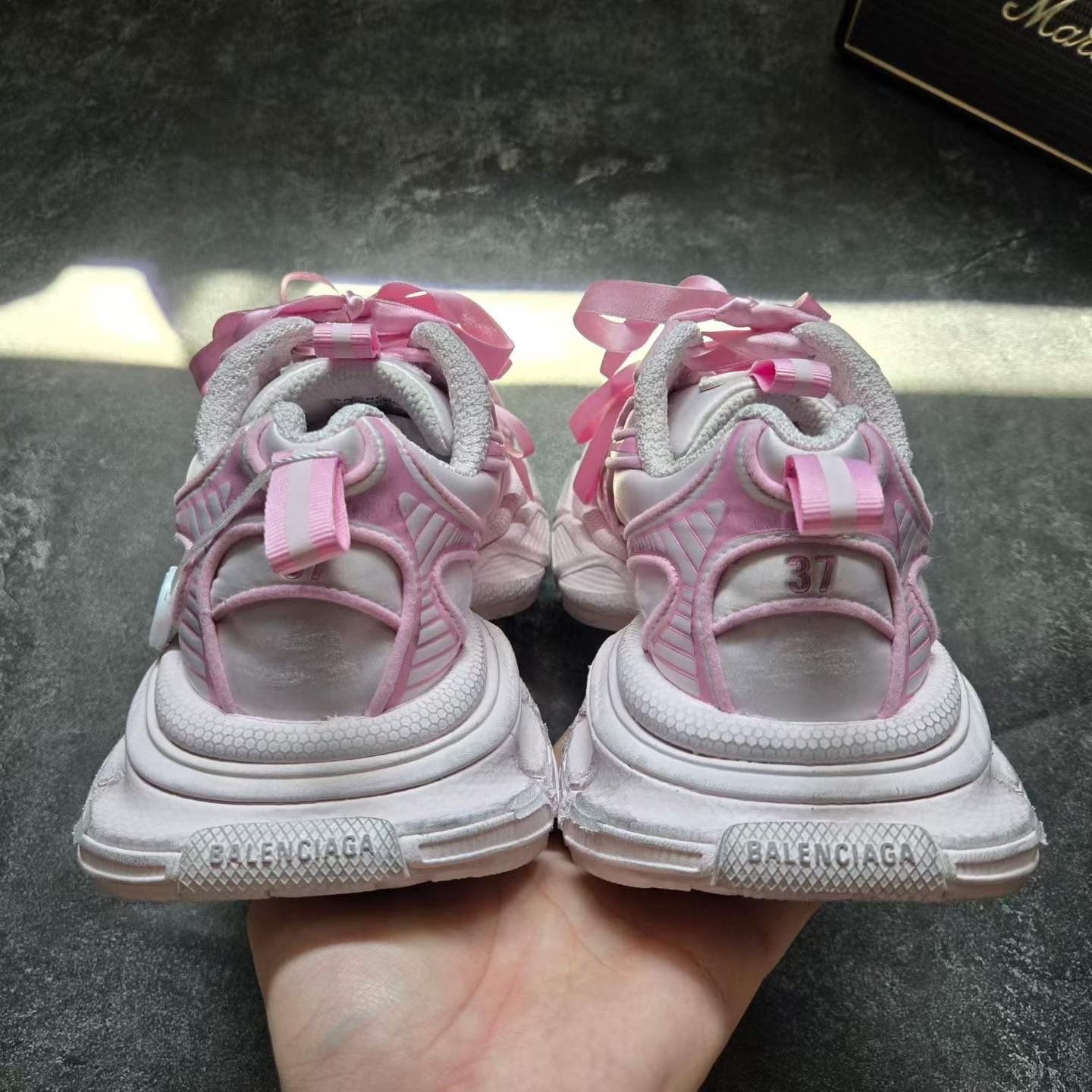 Balenciaga 3XL Pink White Bow Dad Shoes — detail