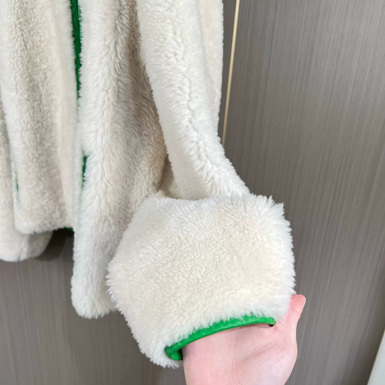 Louis Vuitton White Shearling Monogram Jacket — detail