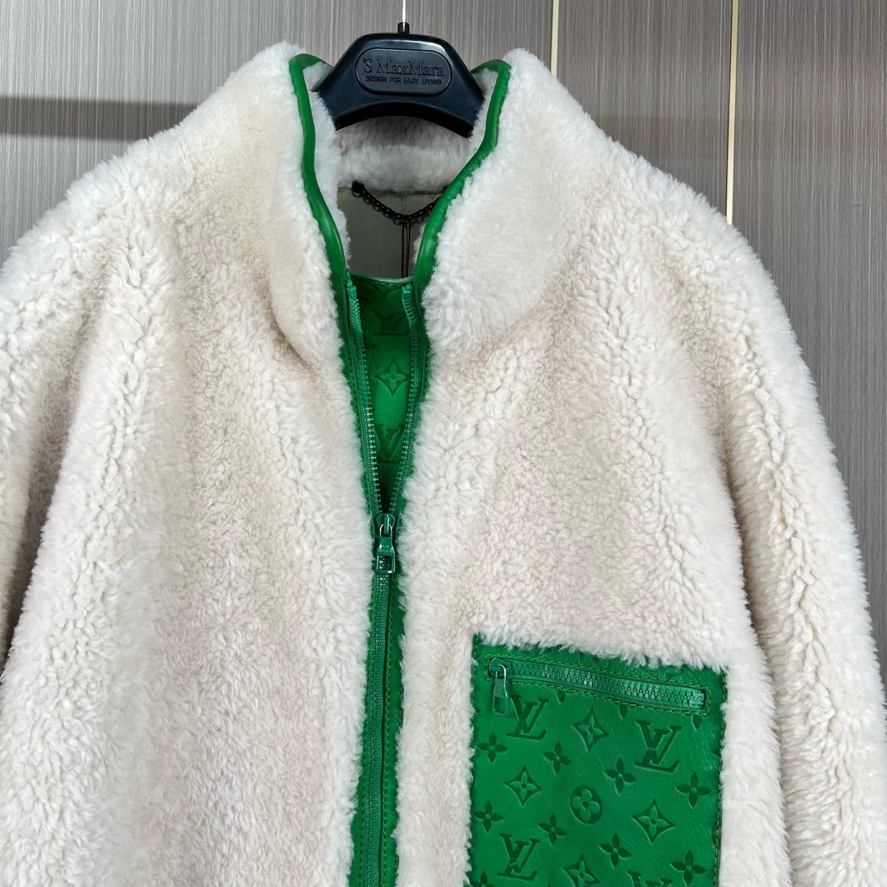 Louis Vuitton White Shearling Monogram Jacket — back