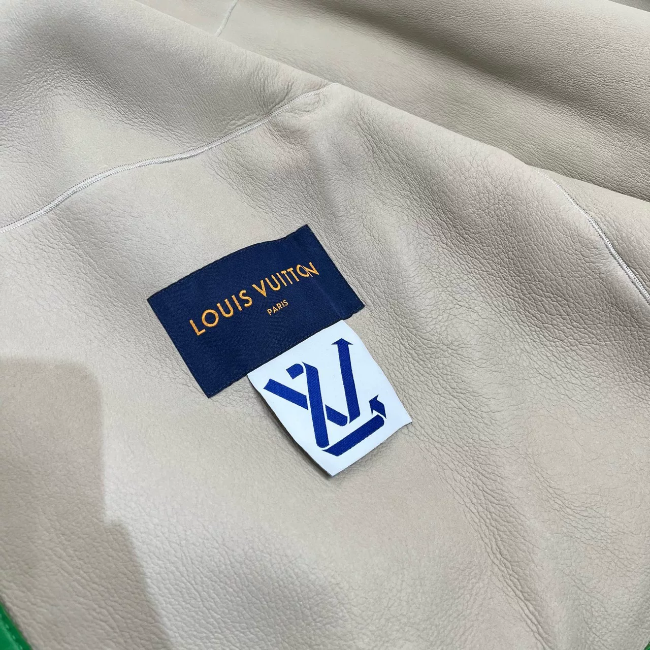 Louis Vuitton White Shearling Monogram Jacket — label