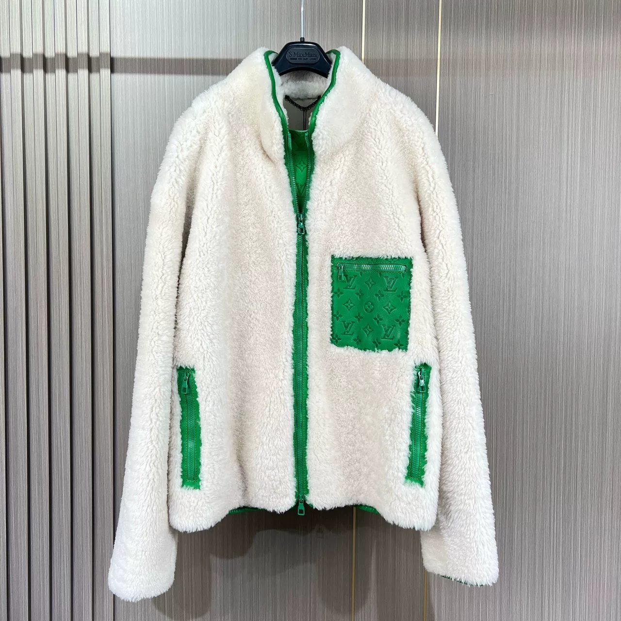 Louis Vuitton White Shearling Monogram Jacket