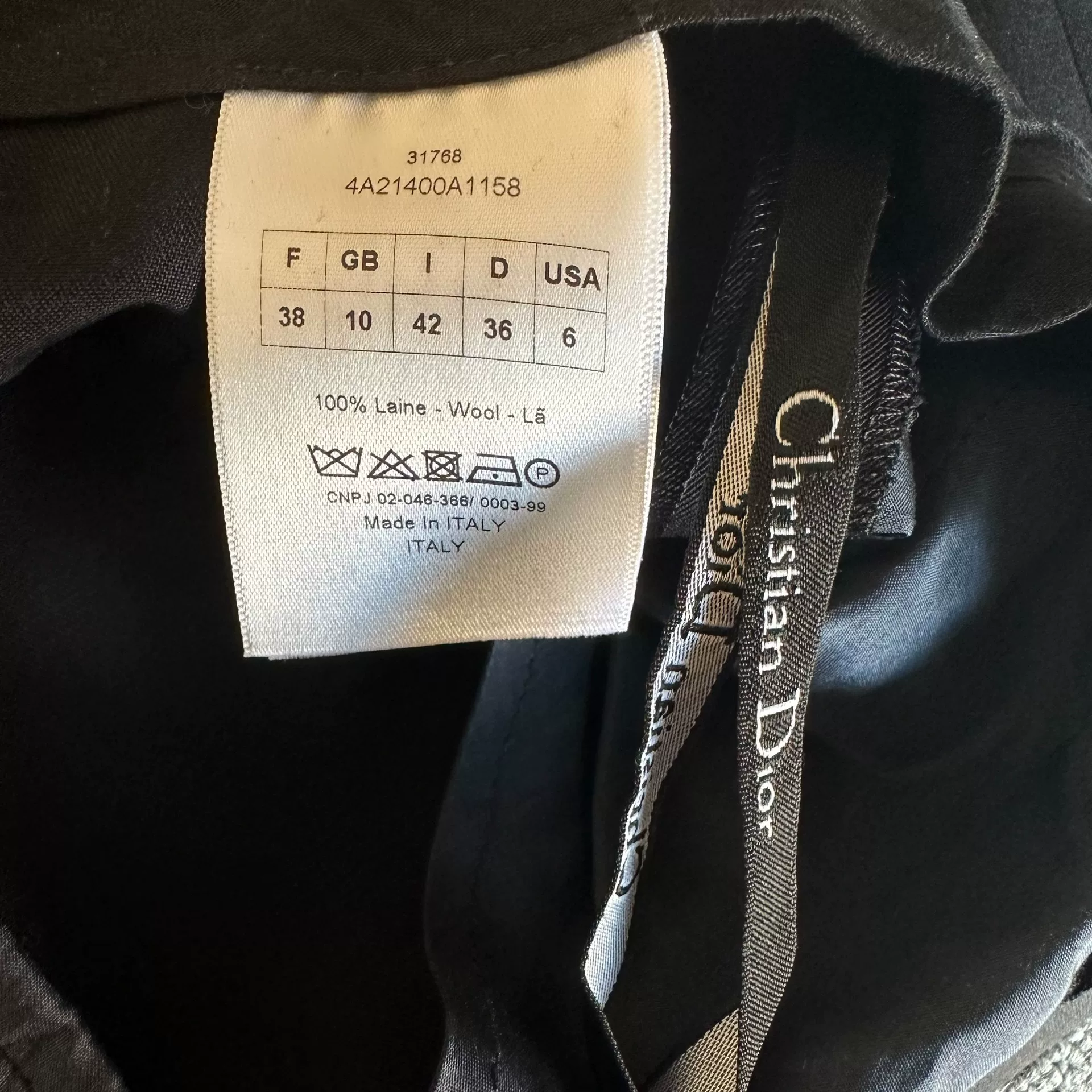 Dior Women's Wool Long Straight Pants — label