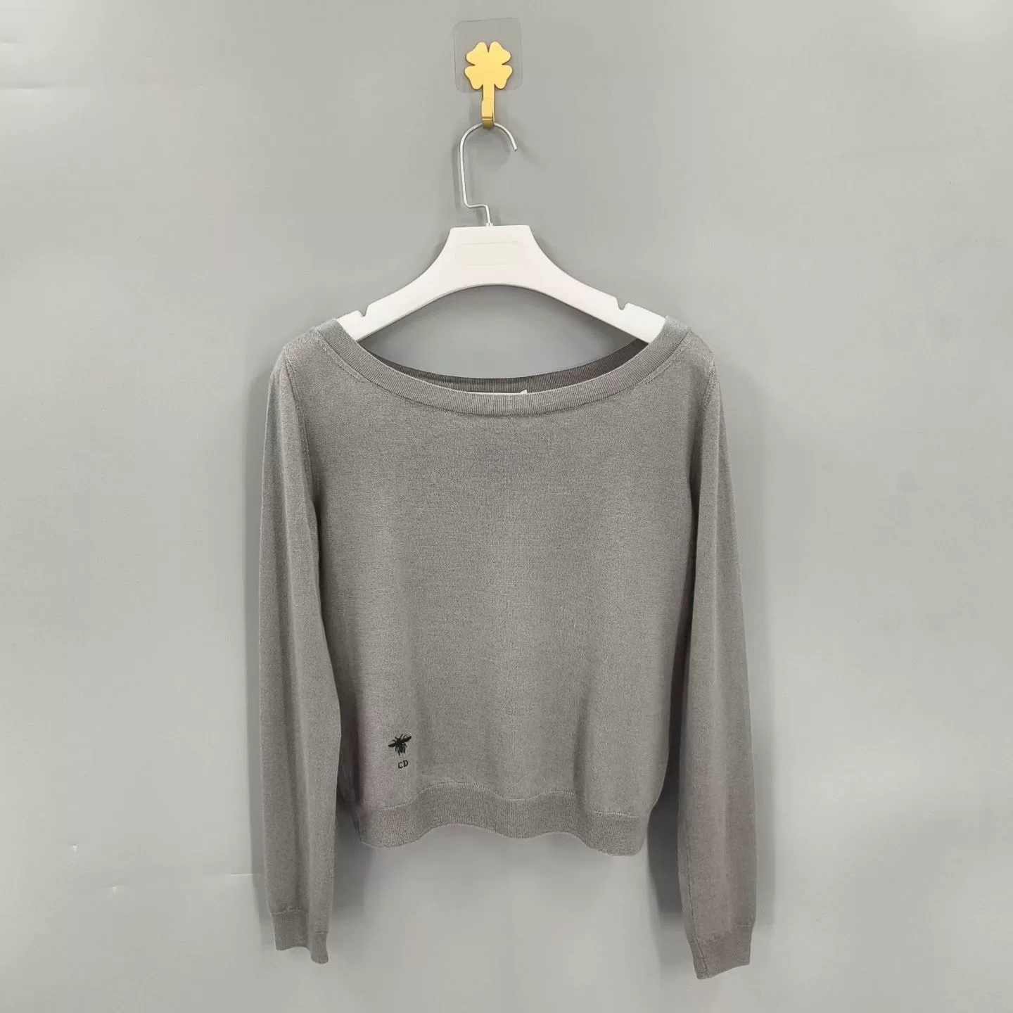 Christian Dior Gray Bee Embroidery Cashmere Sweater