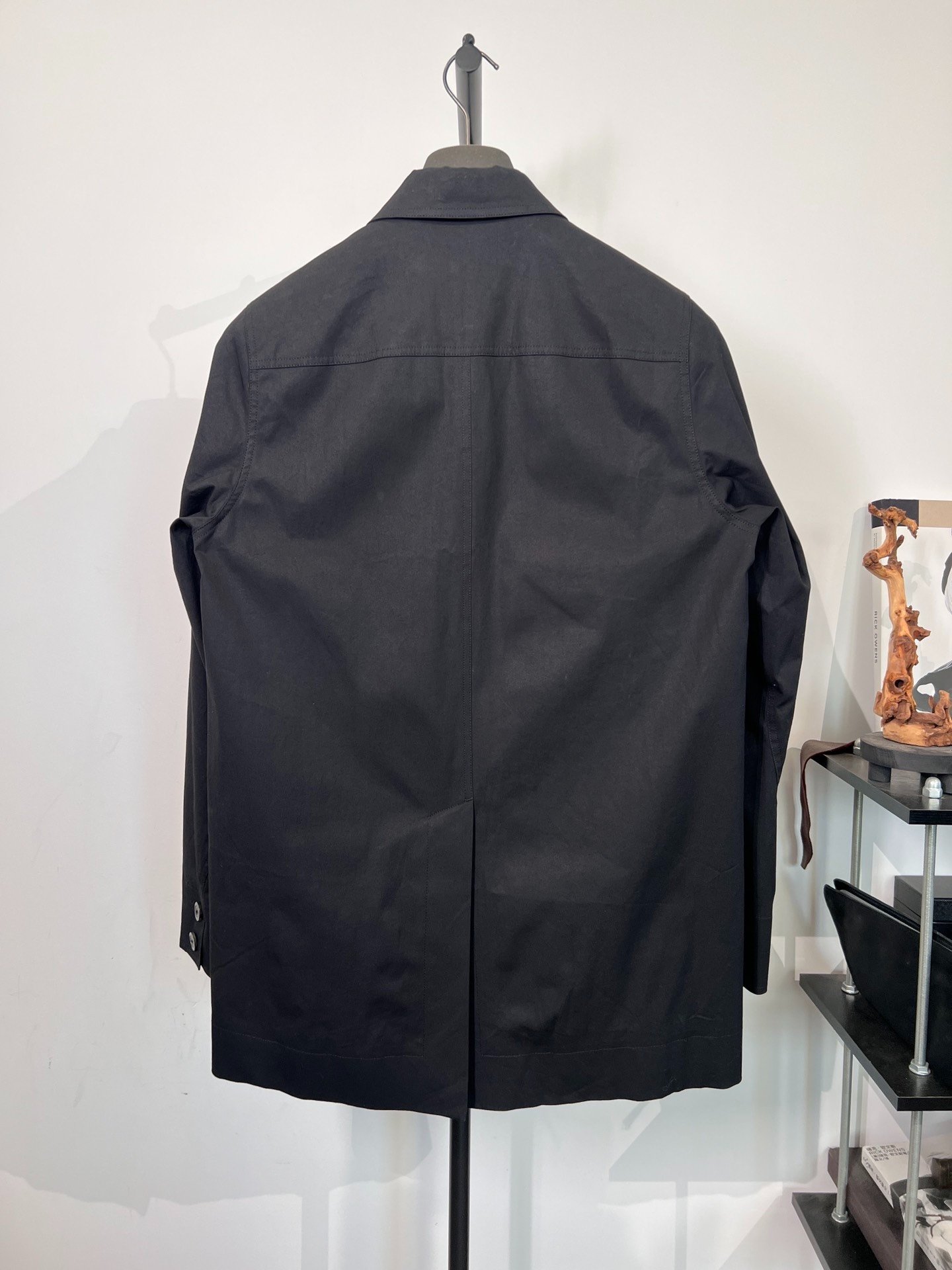 Rick Owens Mid-Length Black Windbreaker — front