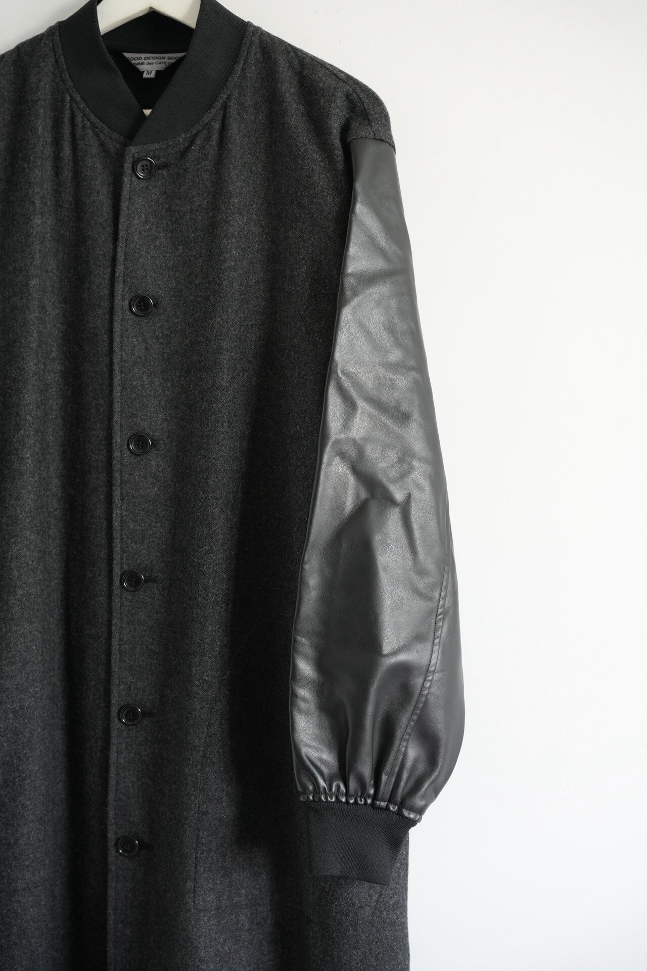 Comme des Garçons Leather Sleeve Wool Staff Coat — label