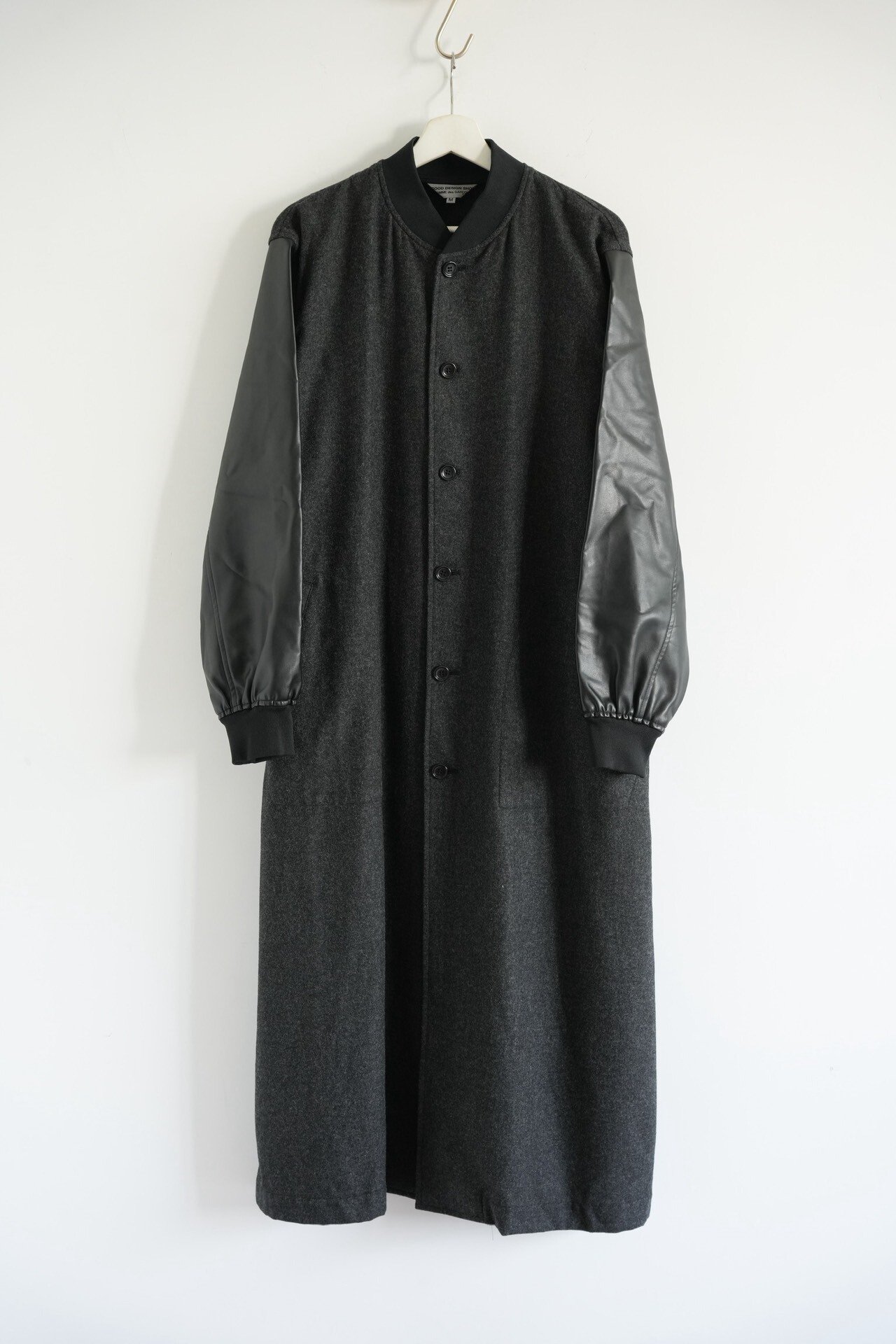 Comme des Garçons Leather Sleeve Wool Staff Coat — front