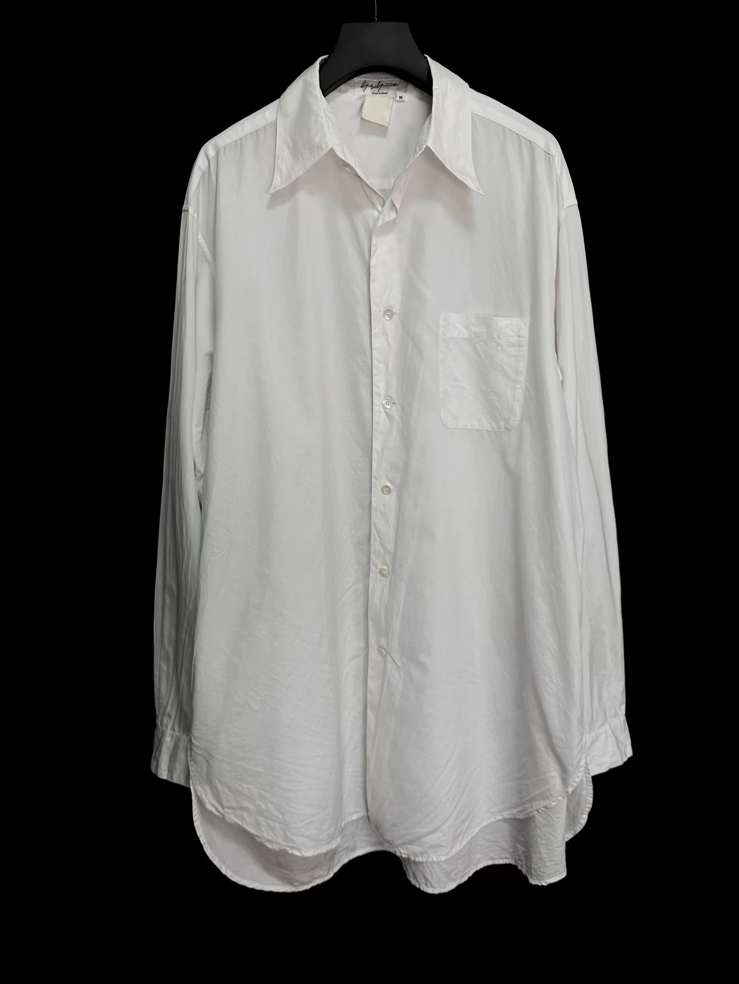 Yohji Yamamoto 94AW Pointed Collar White Cotton Shirt — detail