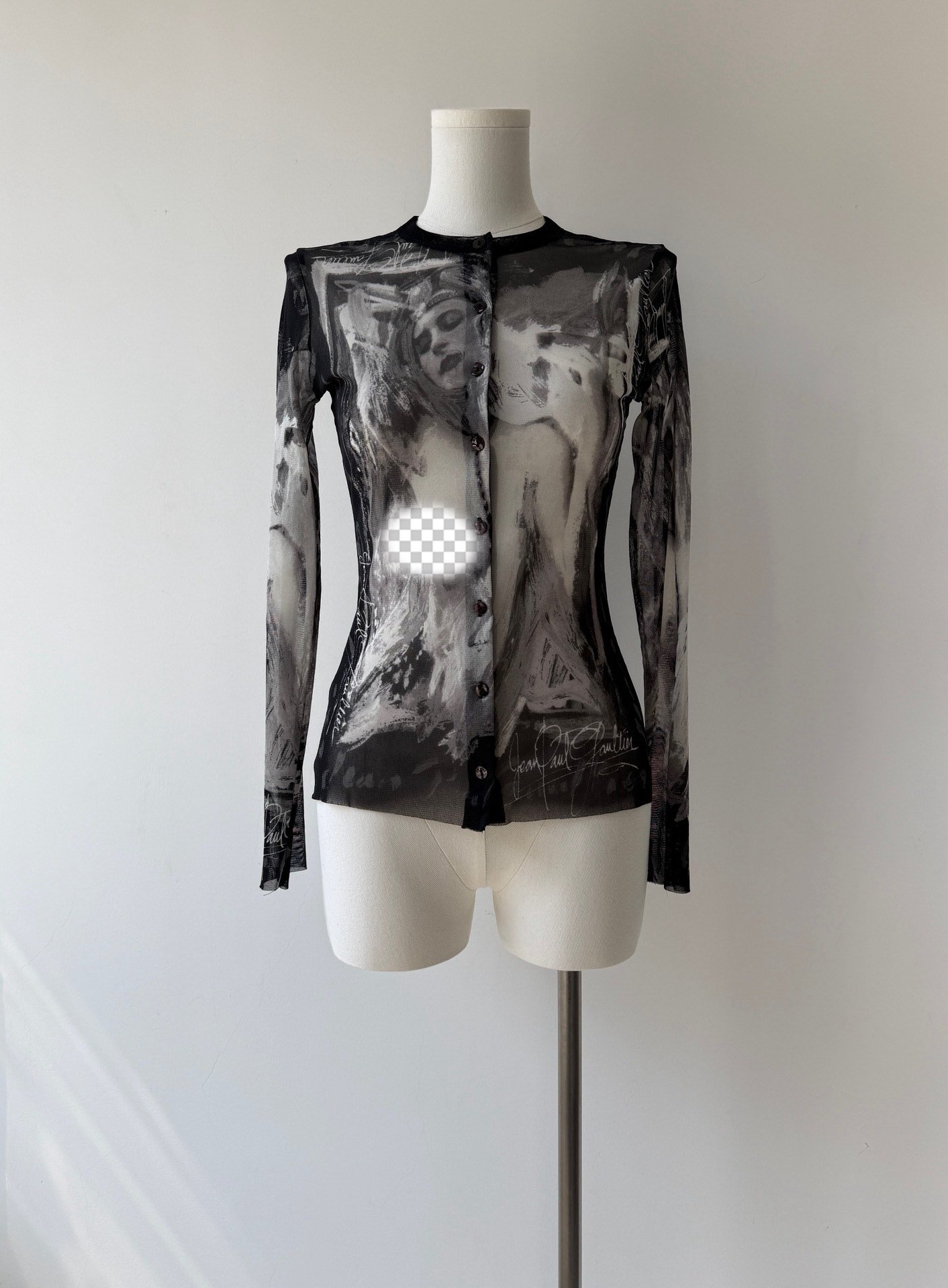 Jean Paul Gaultier Sheer Mesh Art Cardigan — detail