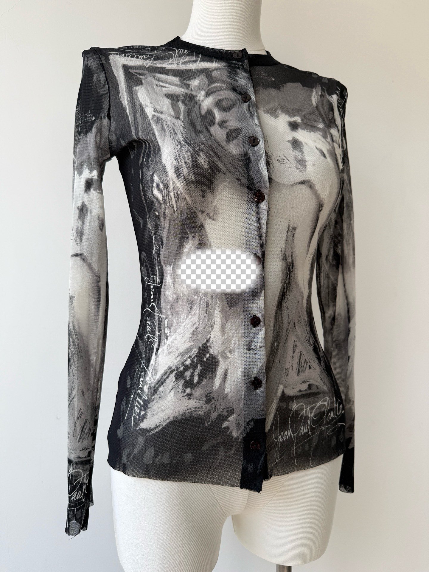 Jean Paul Gaultier Sheer Mesh Art Cardigan — label
