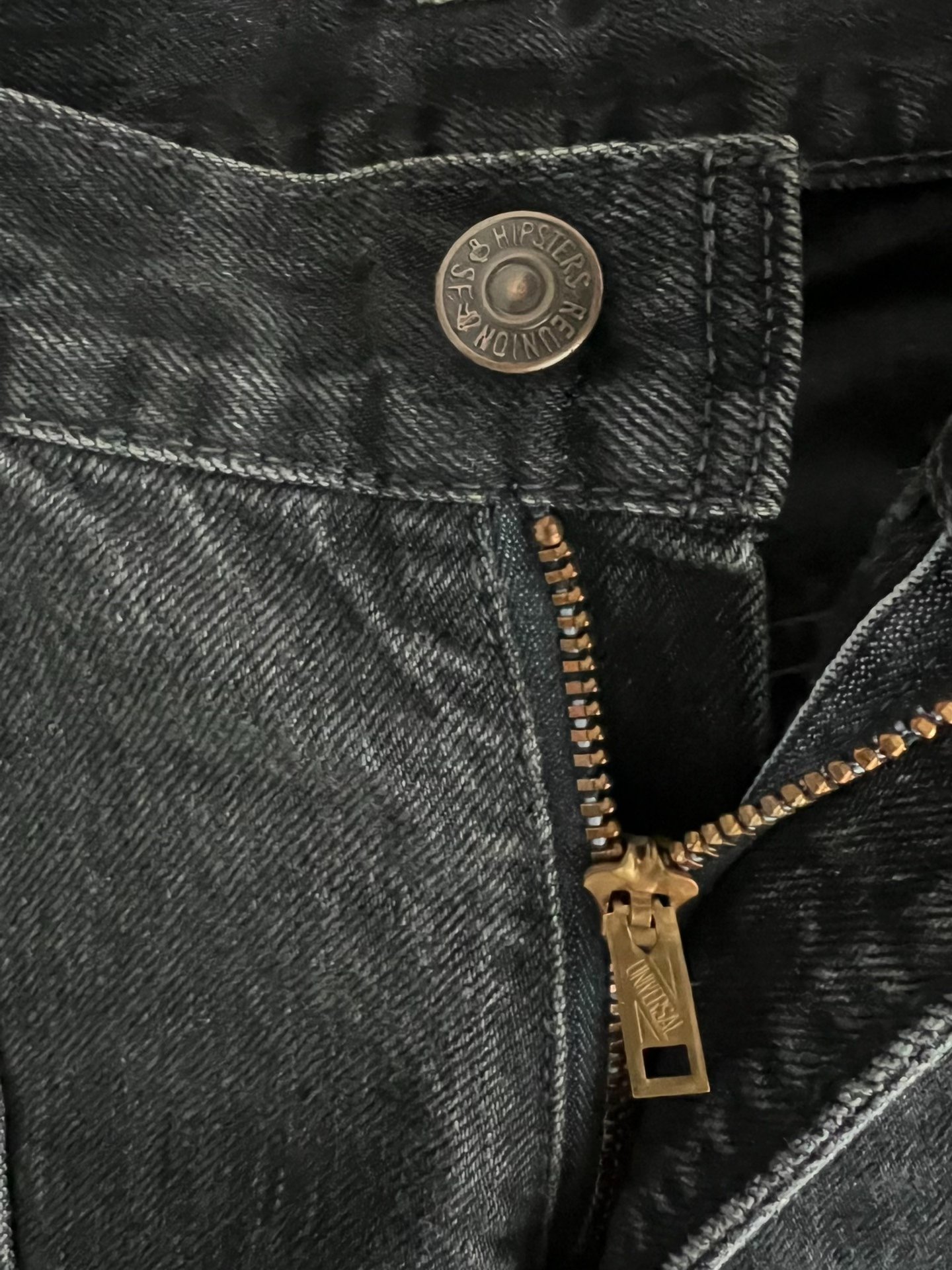 Freewheelers Black Out-of-Print Denim Jeans — label