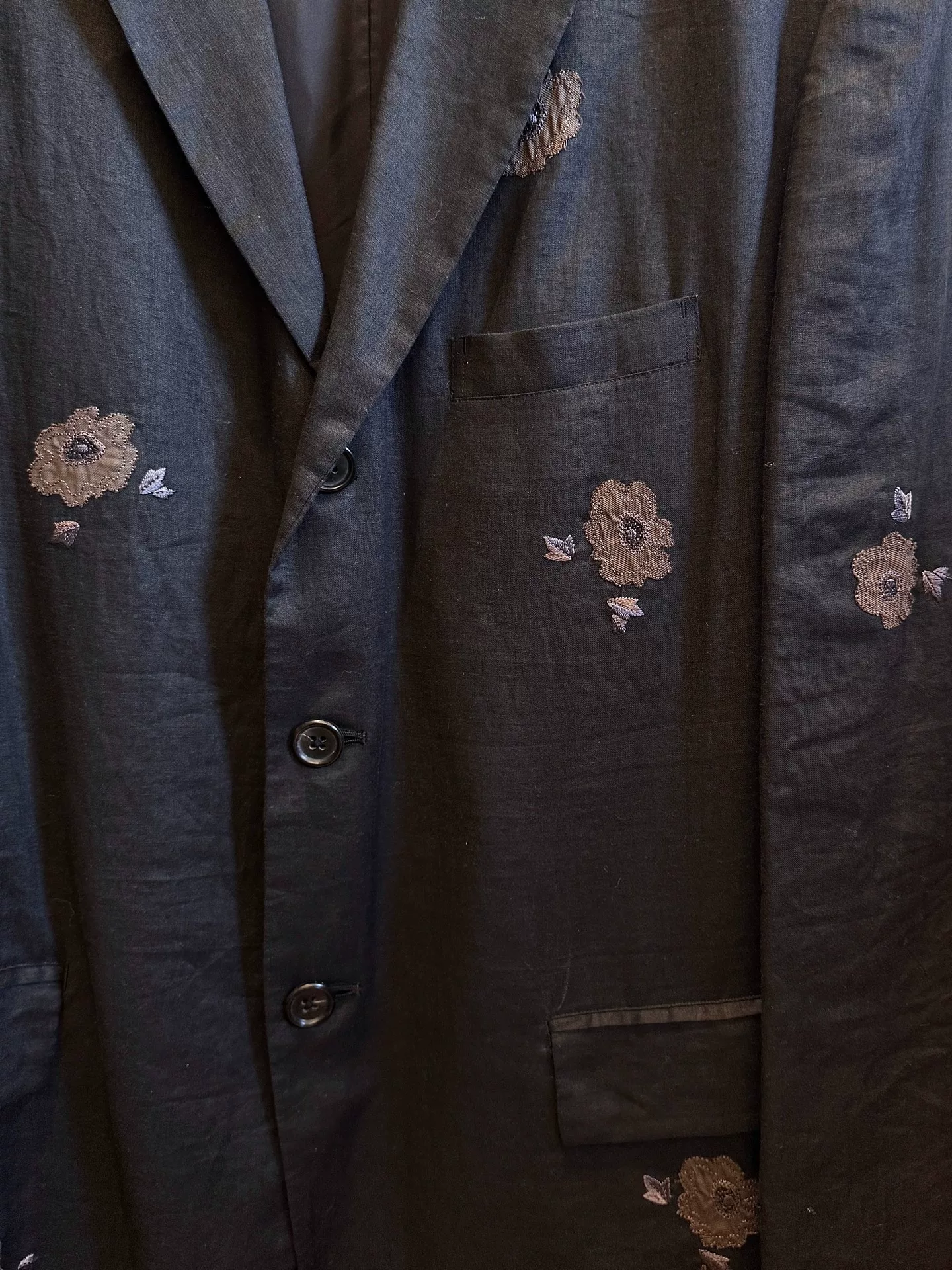 Yohji Yamamoto 98ss Flower Embroidery Linen Blazer — front