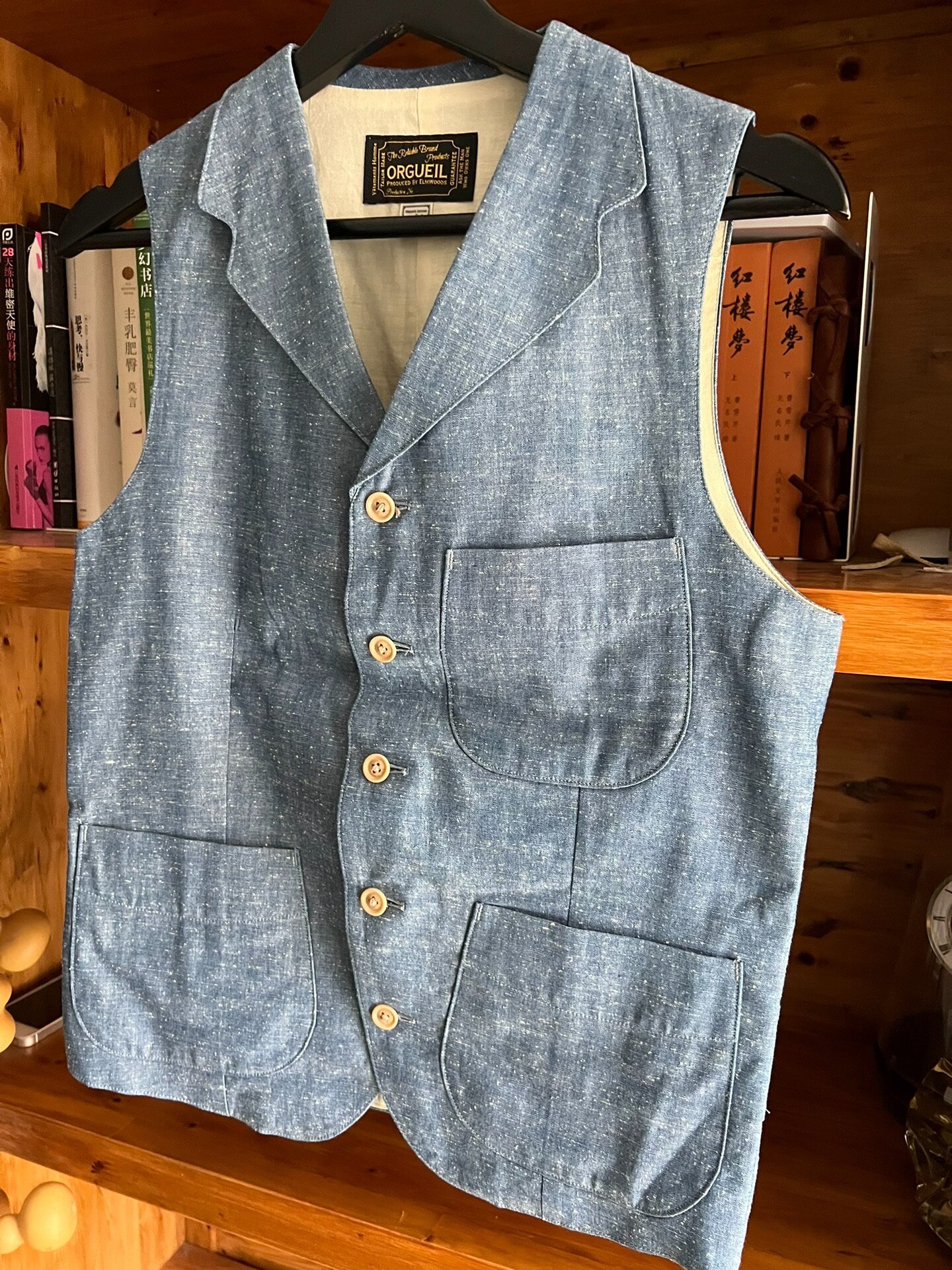 Orgueil Indigo Dyed Vintage Denim Vest — detail