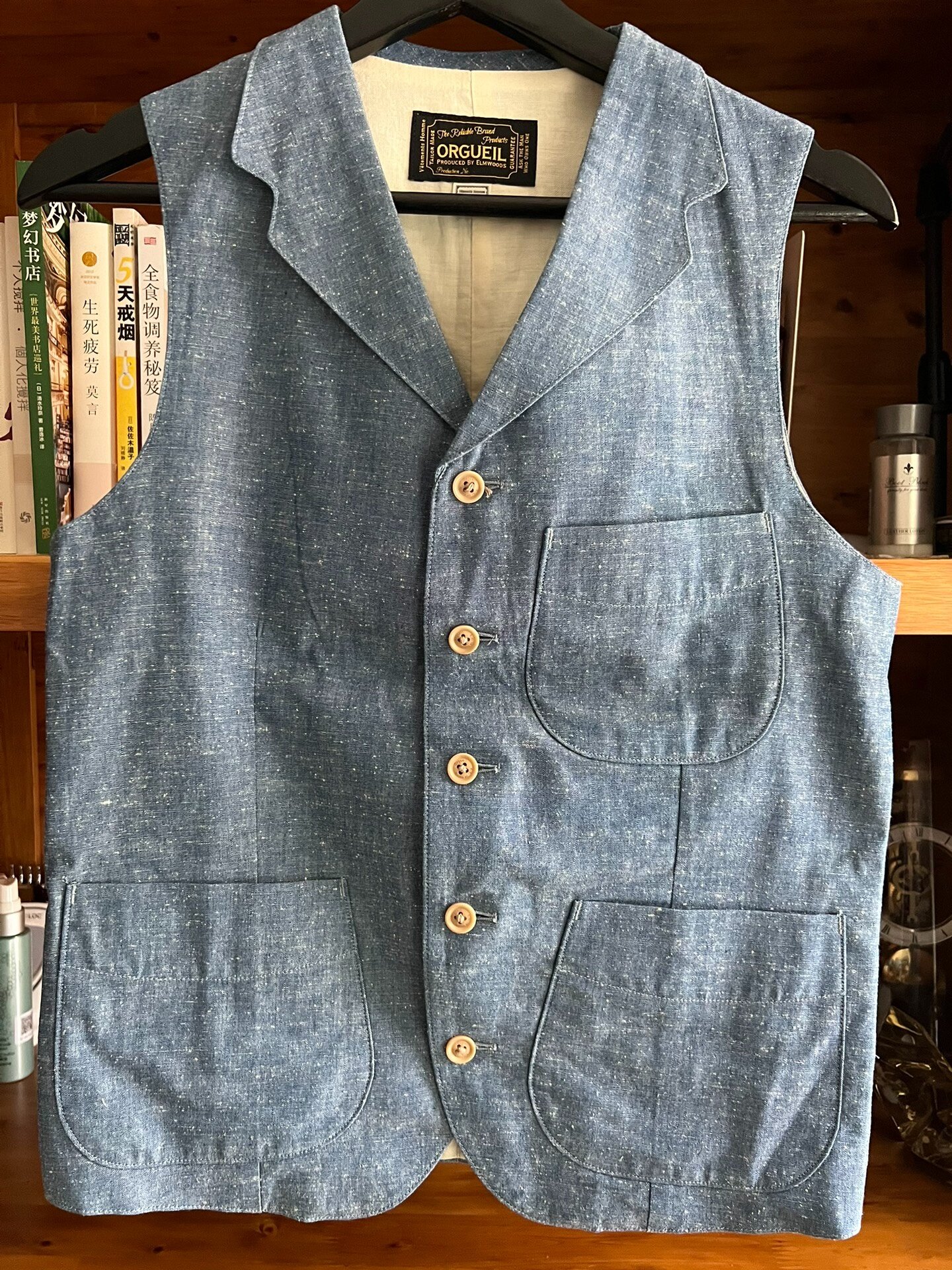 Orgueil Indigo Dyed Vintage Denim Vest — back