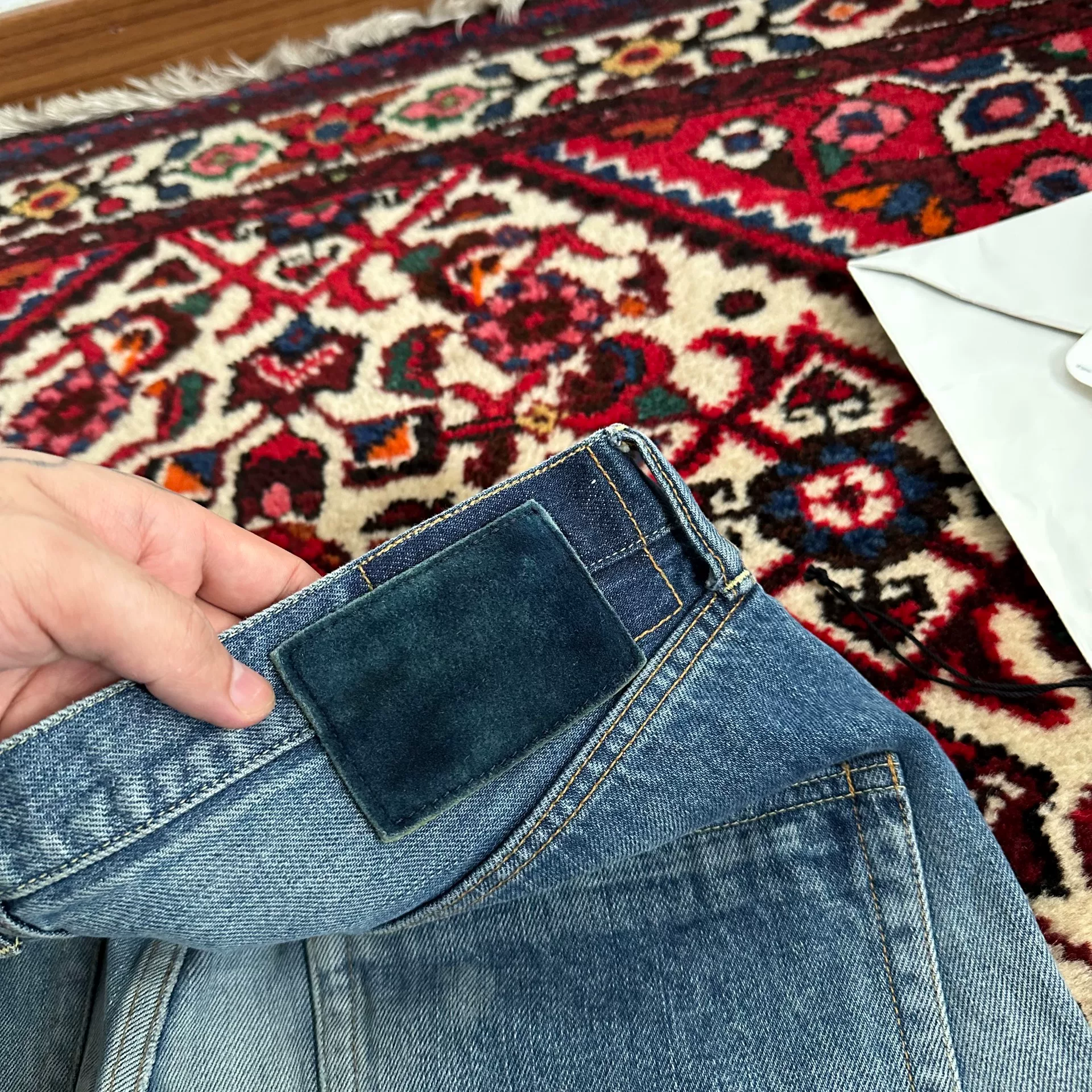 VISVIM 25AW Wide-Leg Blue Jeans — label