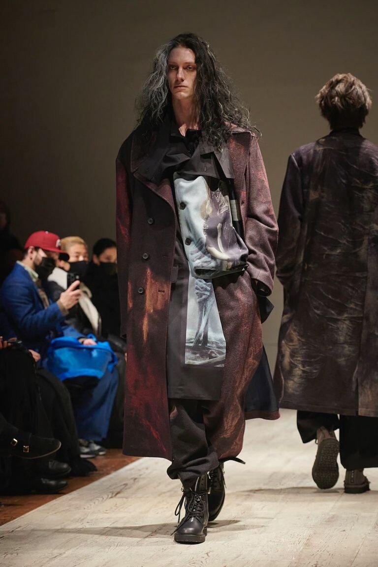 Yohji Yamamoto 22AW Beksinski Art Coat — detail