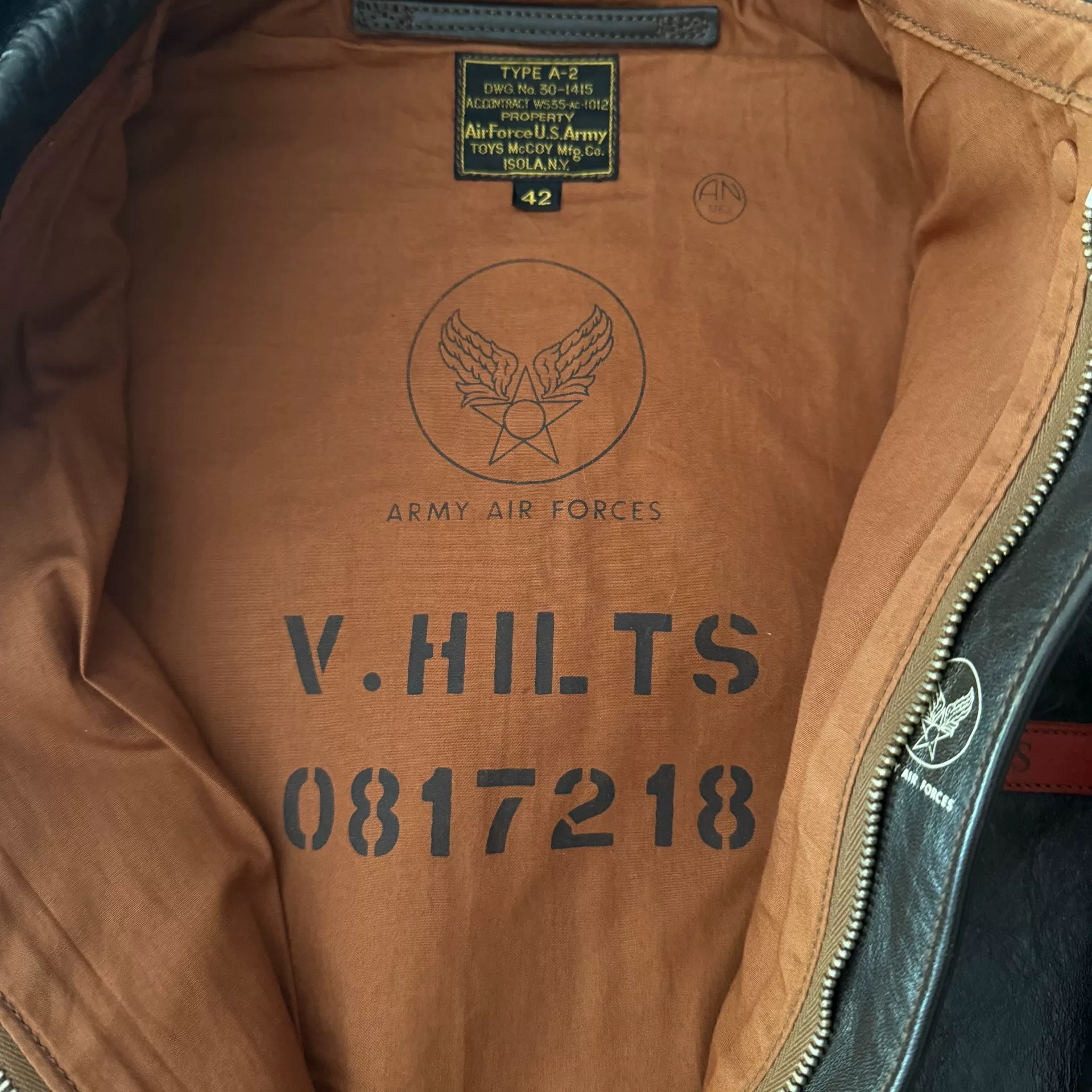 Toys McCoy Horsehide A2 Flight Jacket — detail