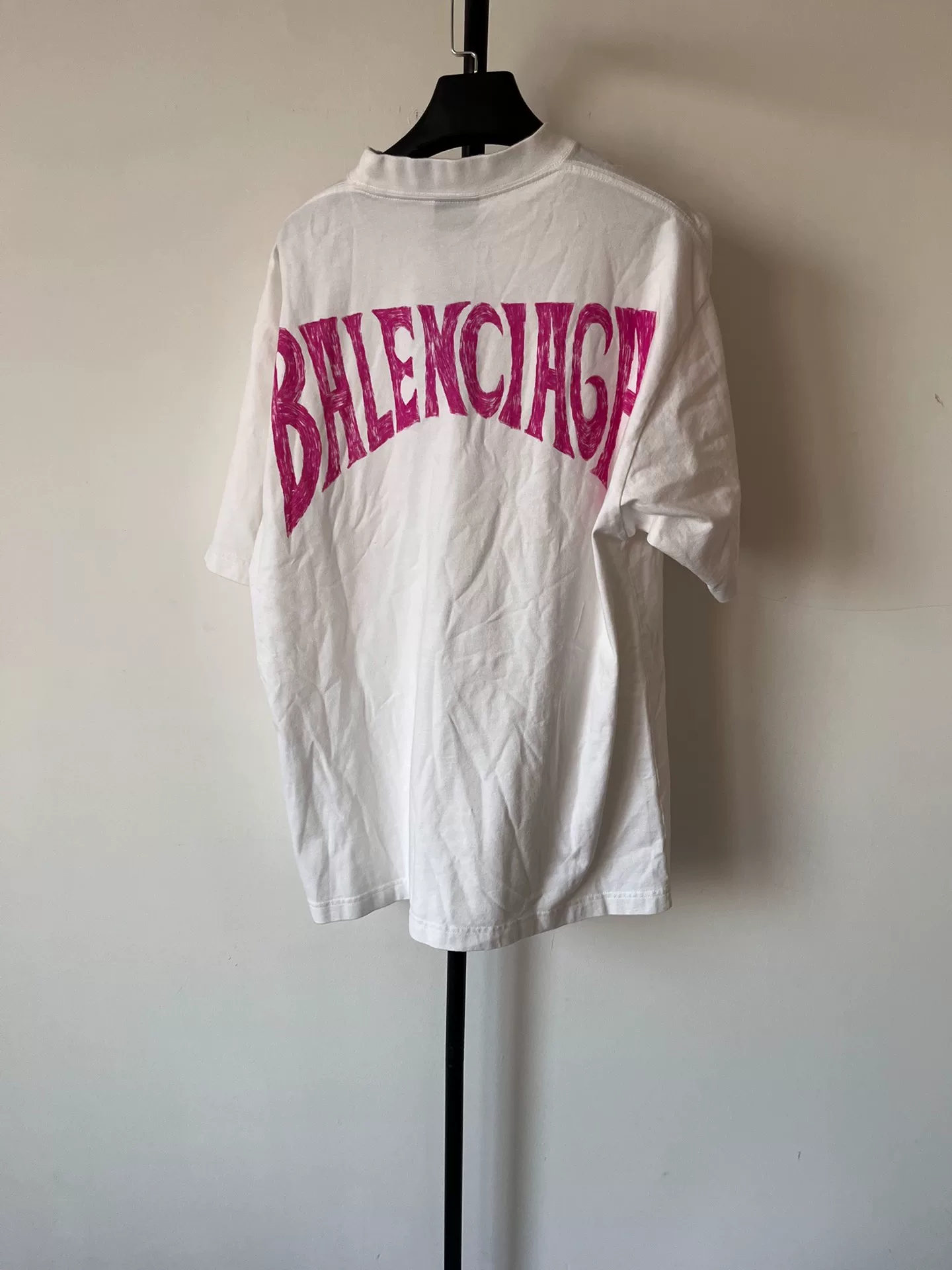 Balenciaga Pink Graffiti Back Short-Sleeve Top