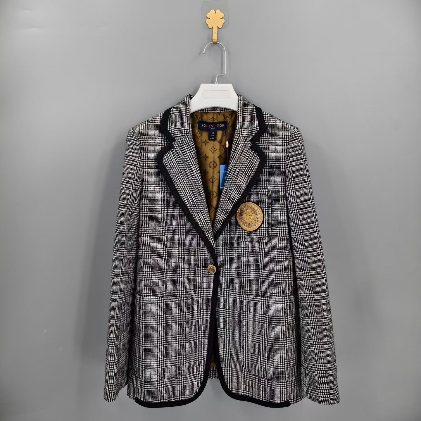 Louis Vuitton Gold Logo Houndstooth Blazer
