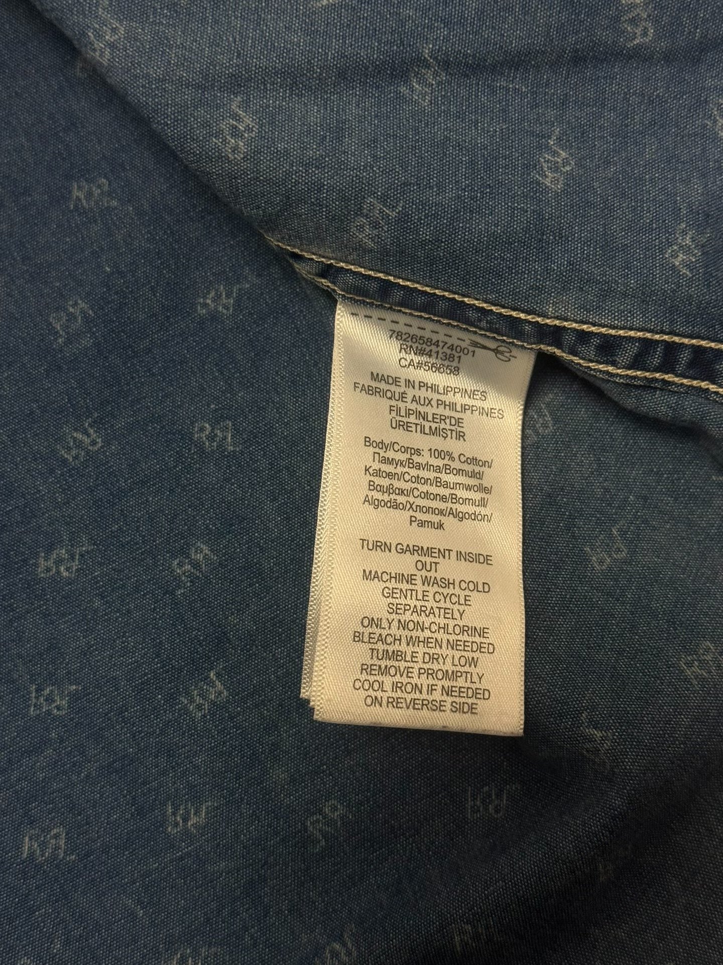 RRL Indigo Logo Button-Front Shirt — label