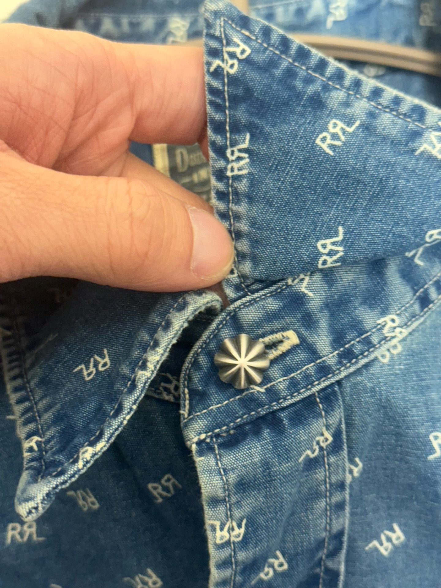 RRL Indigo Logo Button-Front Shirt — detail