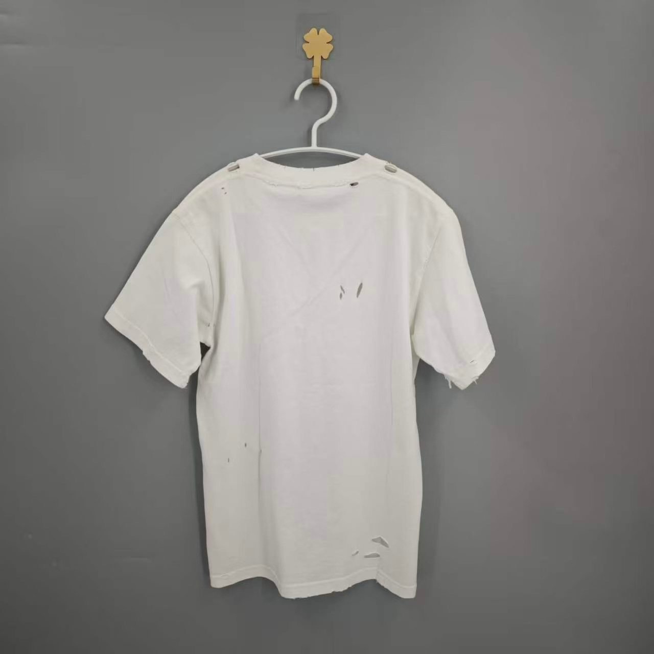 Balenciaga White Blurred Letter Distressed Tee — front