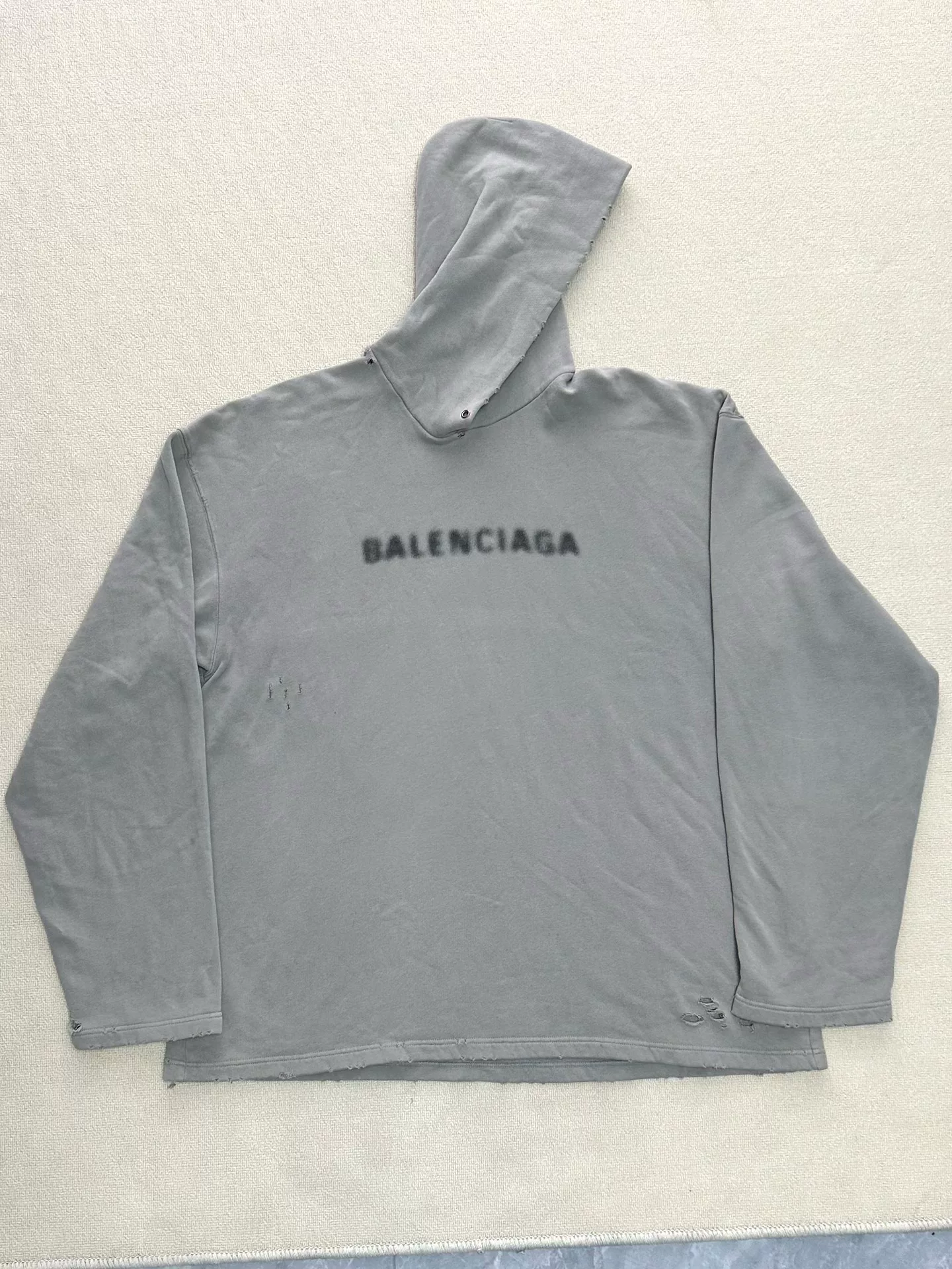 Balenciaga Blurred Logo Distressed Hoodie