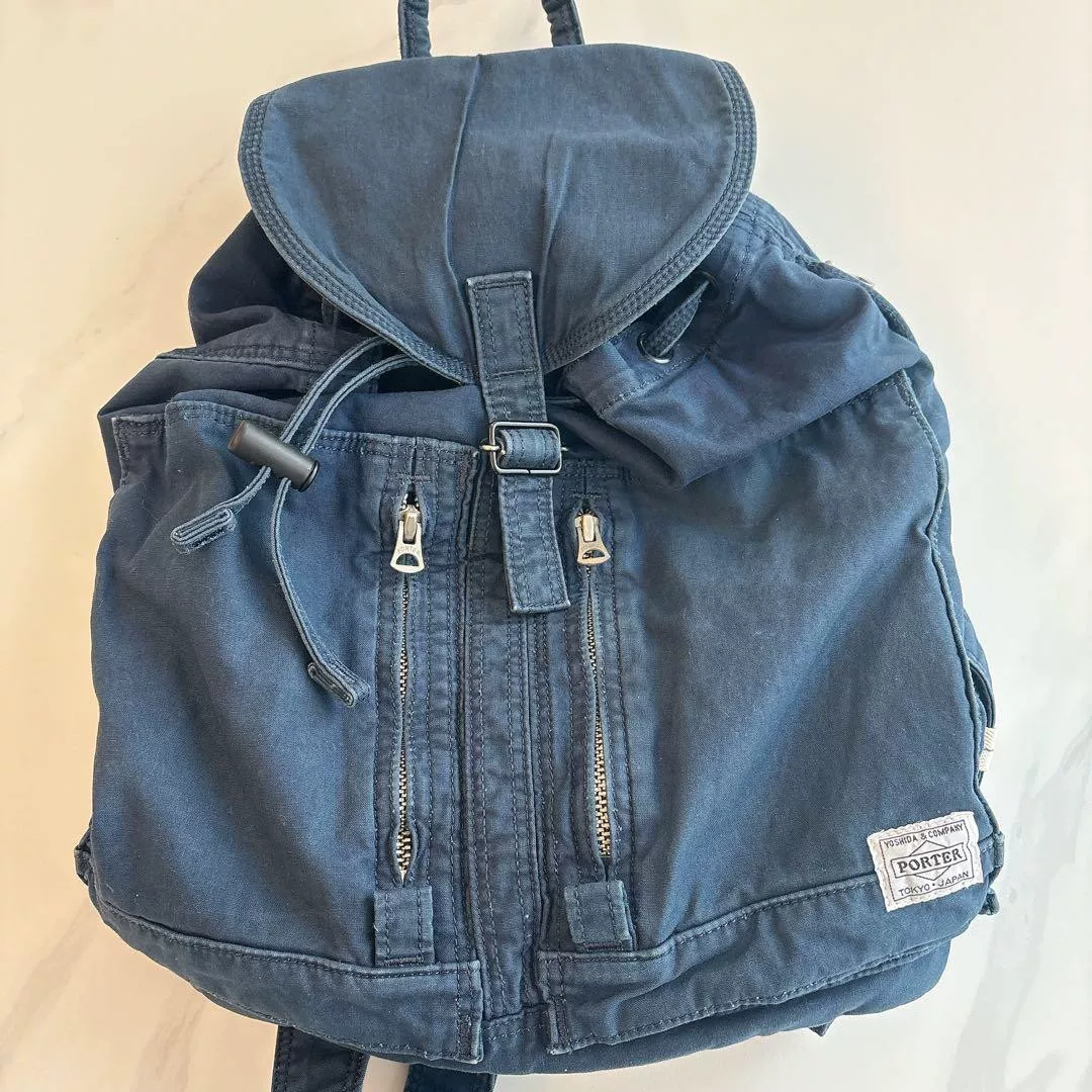 Porter Deep Blue Indigo Dye Rucksack — front