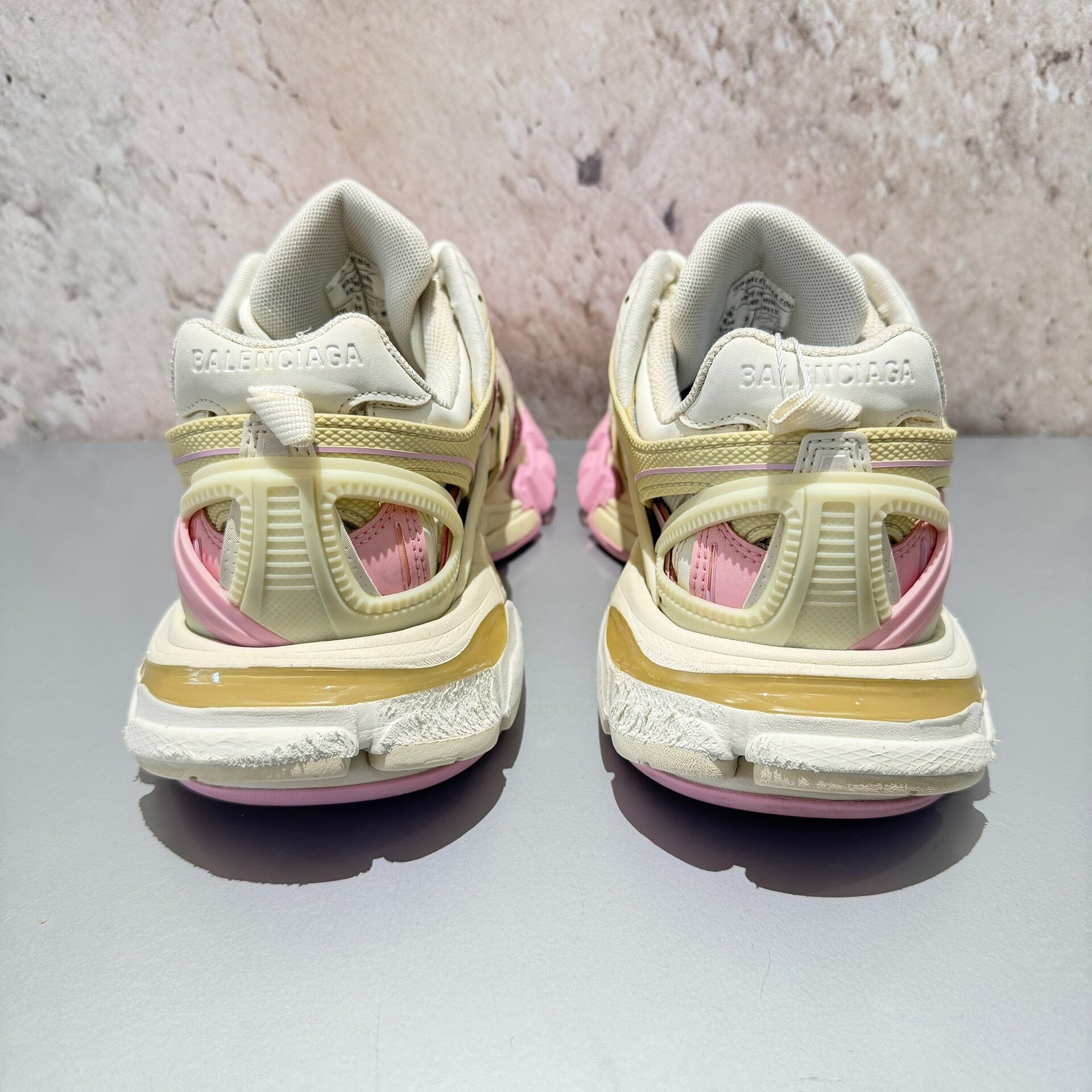 Balenciaga Track2.0 Pink Beige Dad Shoes — label