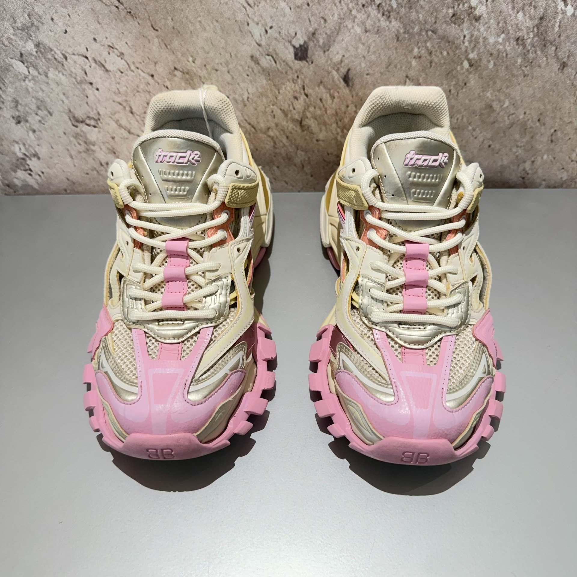 Balenciaga Track2.0 Pink Beige Dad Shoes — front