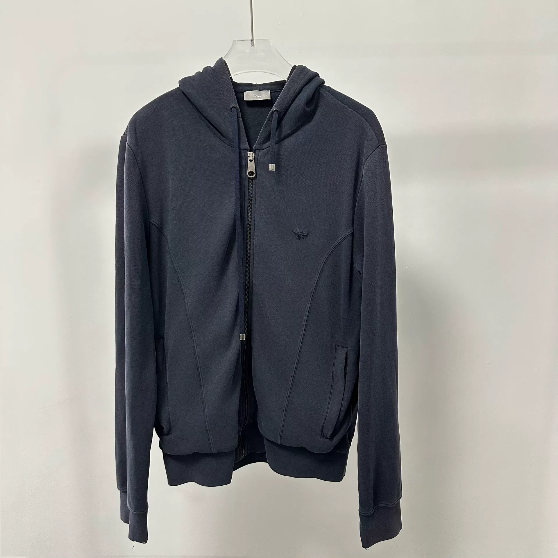 Dior Black Distressed Small Bee Zip Hoodie