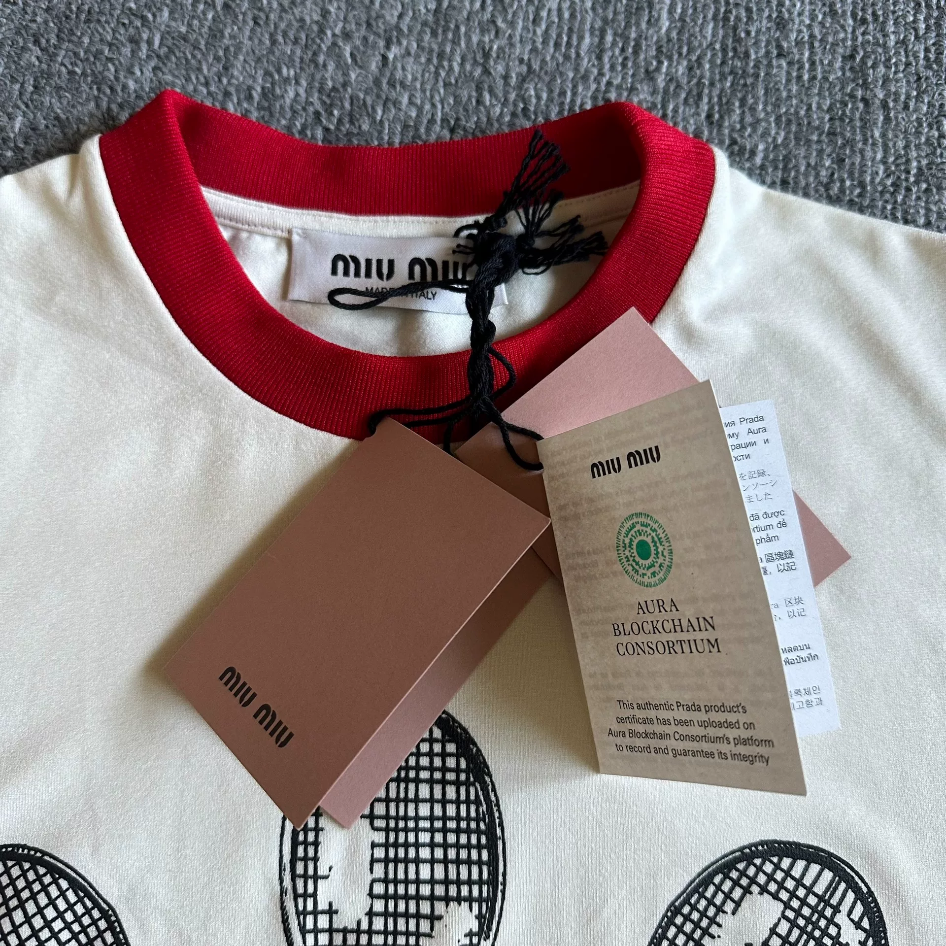 Miu Miu Beige Tennis Racket T-Shirt — detail