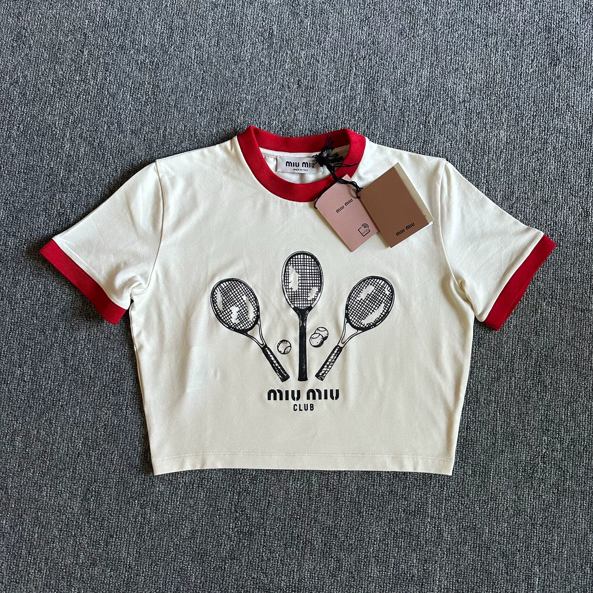 Miu Miu Beige Tennis Racket T-Shirt