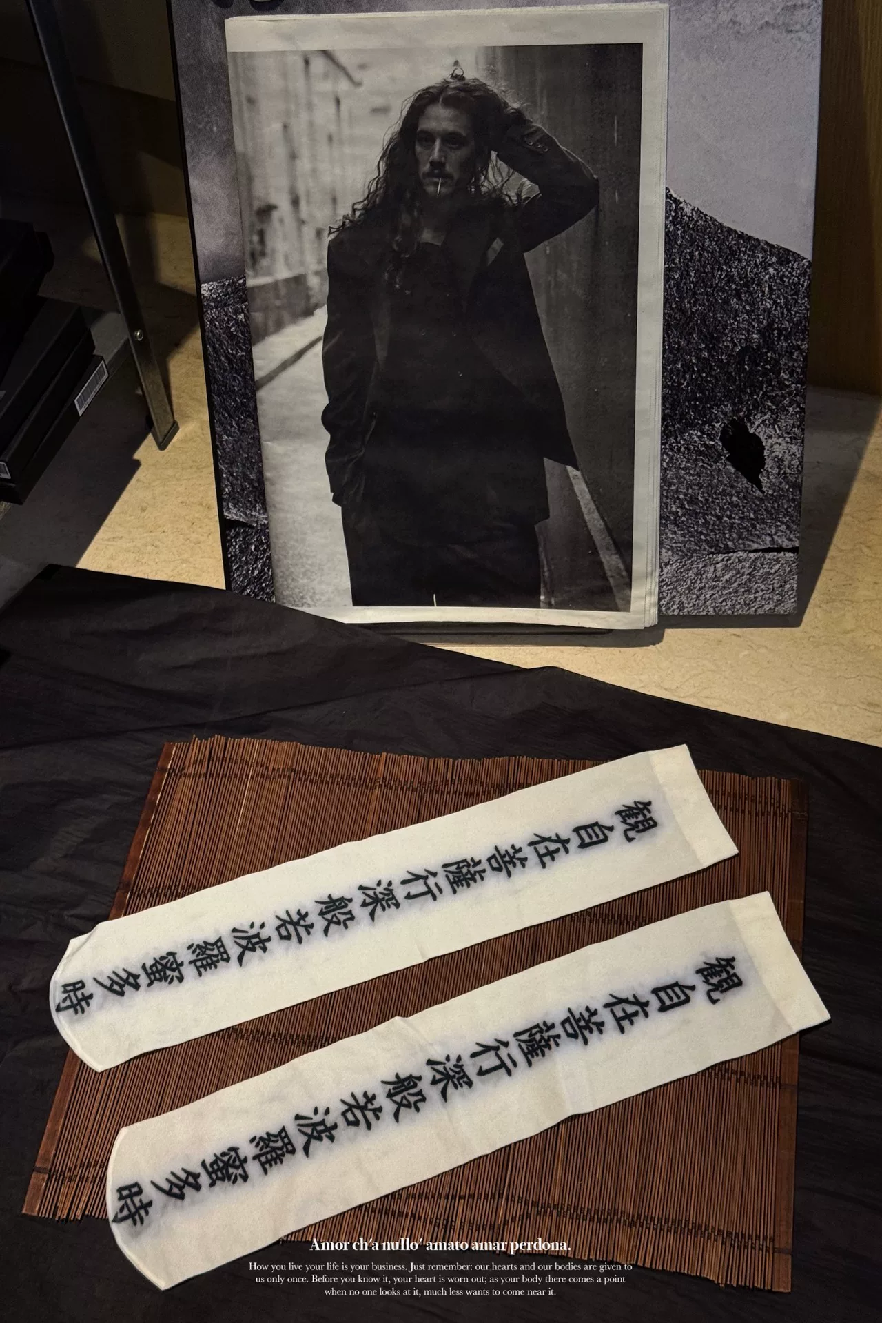 Yohji Yamamoto 02SS Heart Sutra Socks — detail