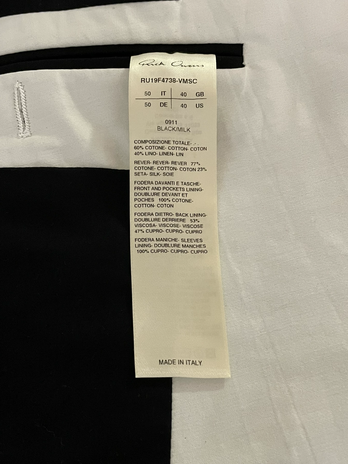 Rick Owens Black Velvet Blazer — detail