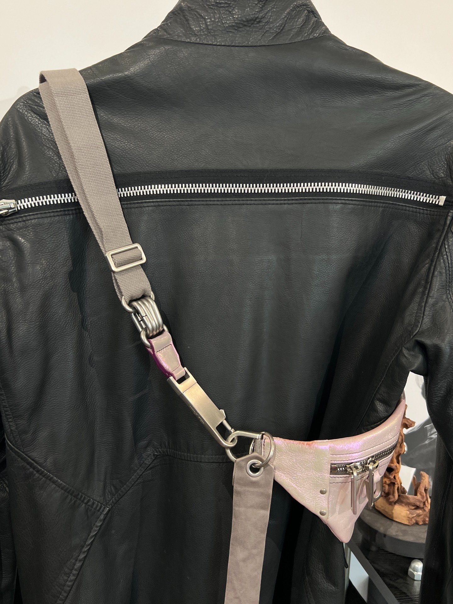 Rick Owens Iridescent Pink Crossbody Bag — detail
