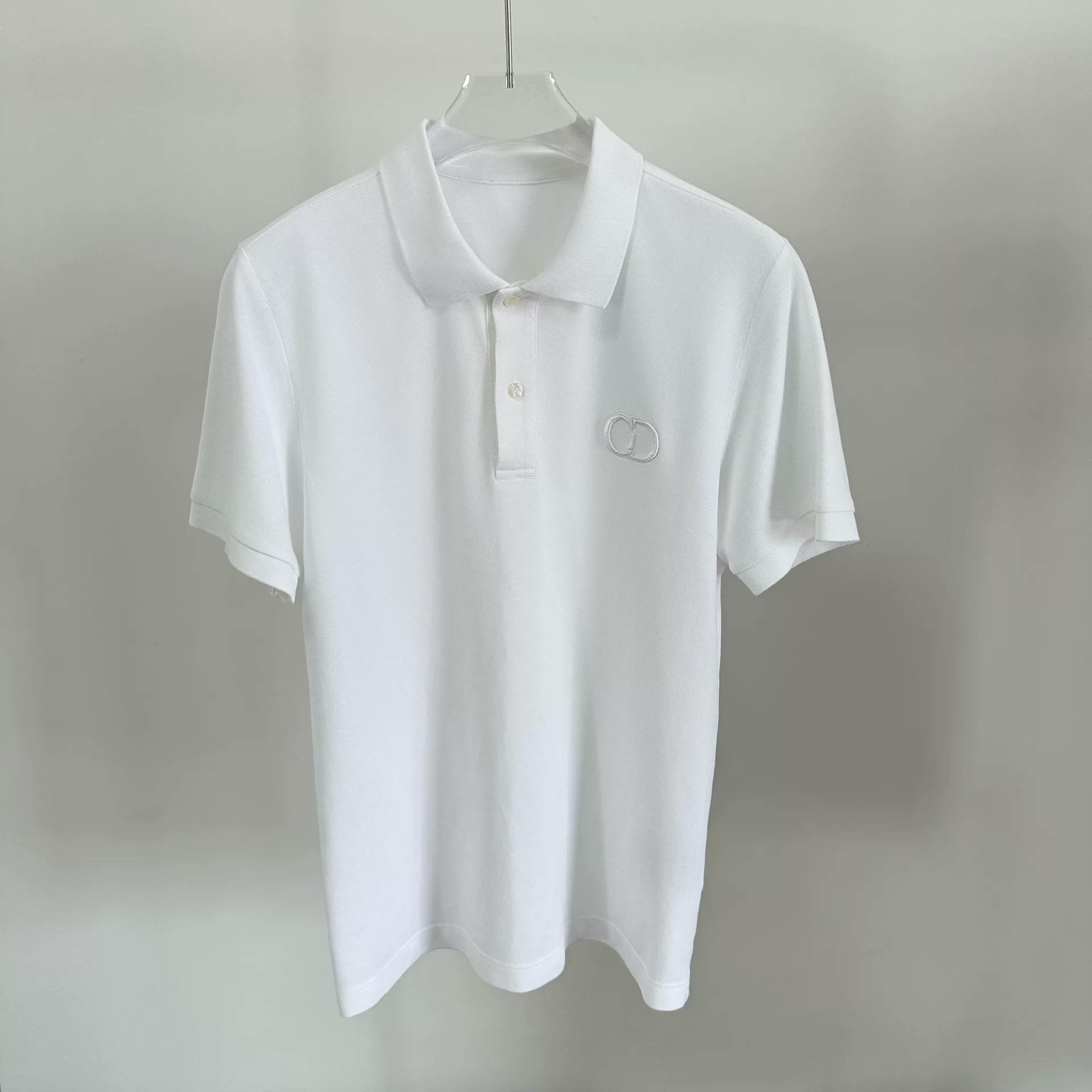 Dior White CD Embroidery Short-Sleeve Polo