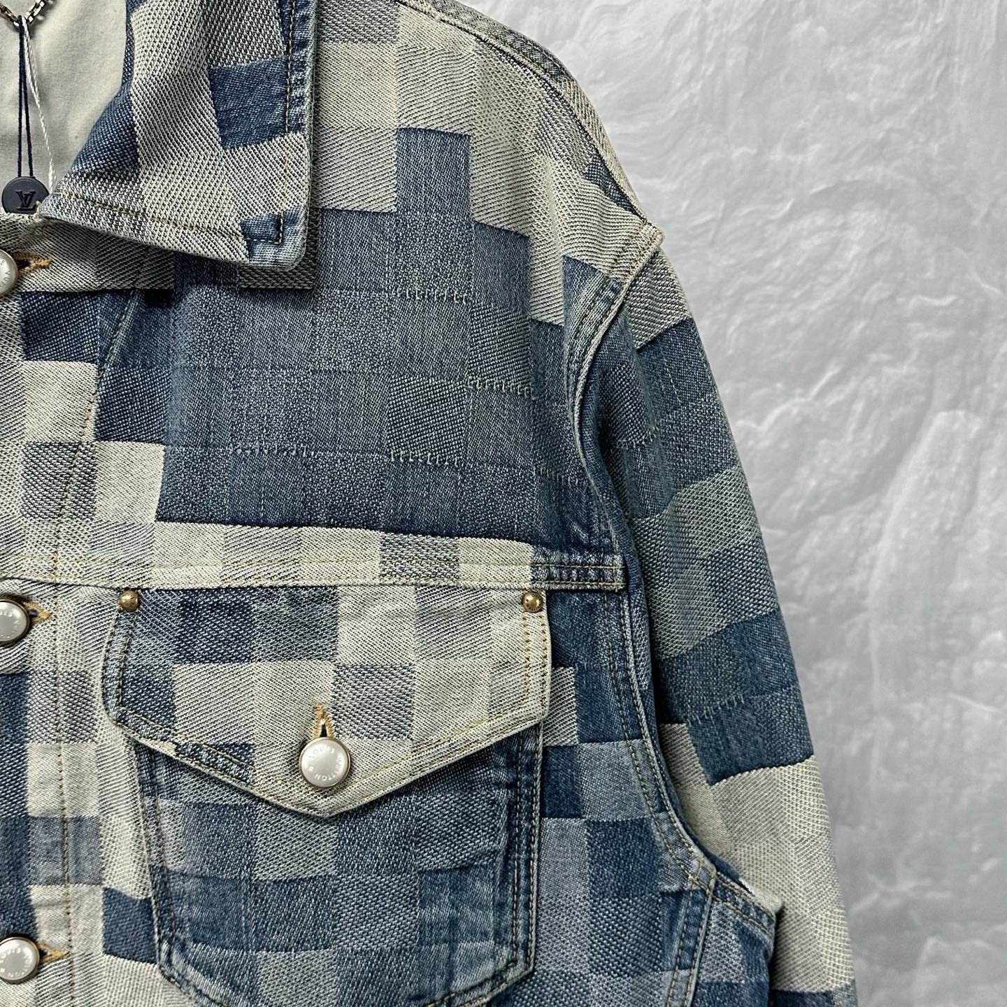 Louis Vuitton SS24 Checkered Pearl Button Denim Jacket — detail