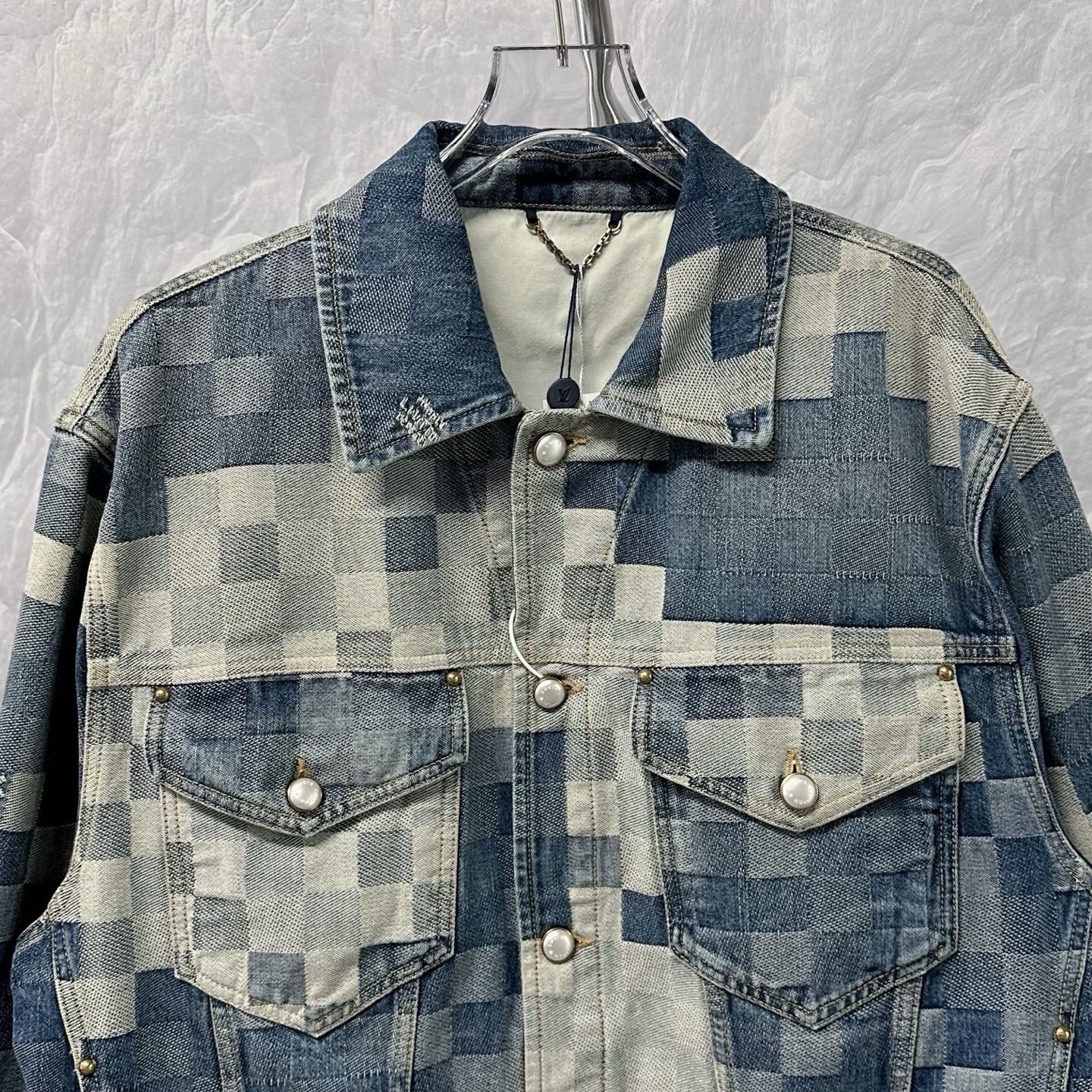 Louis Vuitton SS24 Checkered Pearl Button Denim Jacket — front