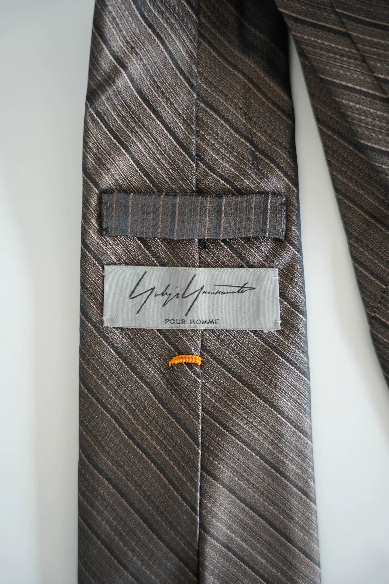 Yohji Yamamoto Brown-Gray Diagonal Stripe Silk Tie — front