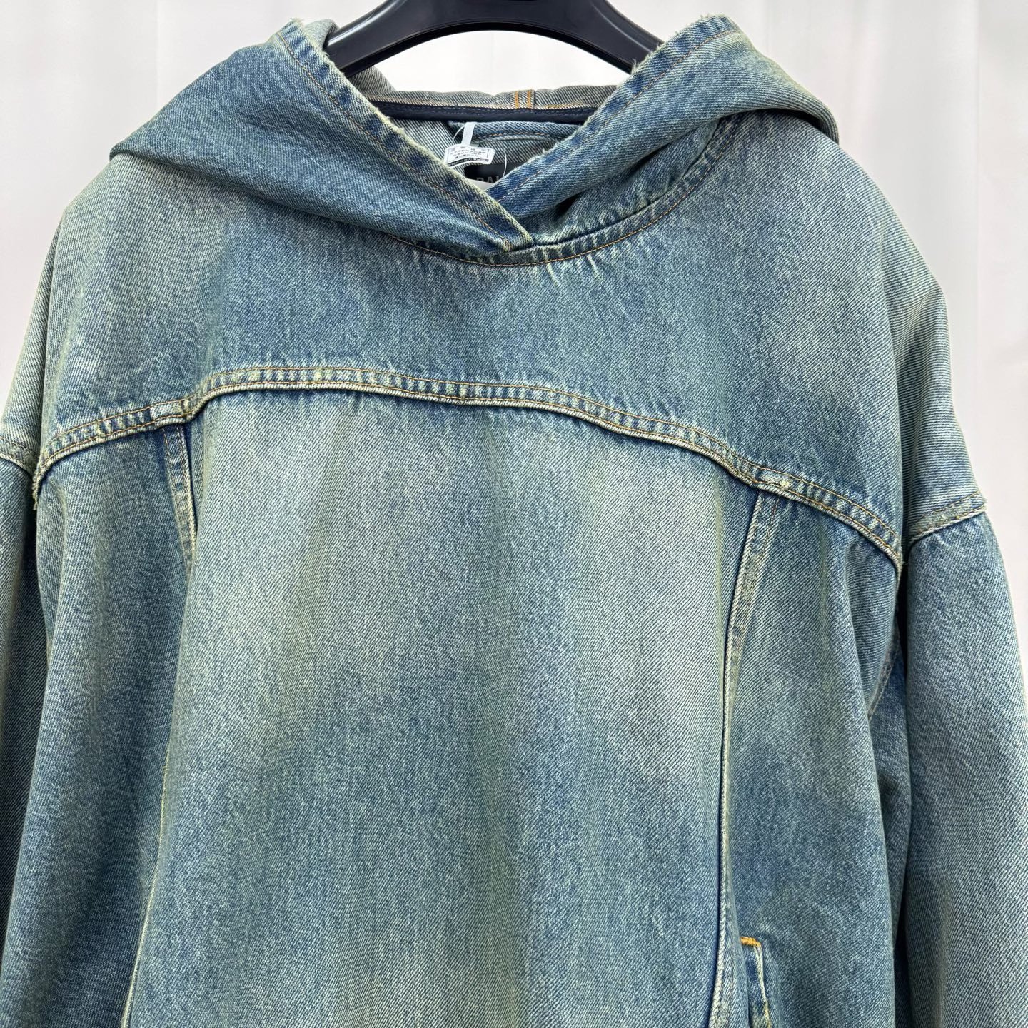 Balenciaga Washed Hooded Denim Jacket — detail