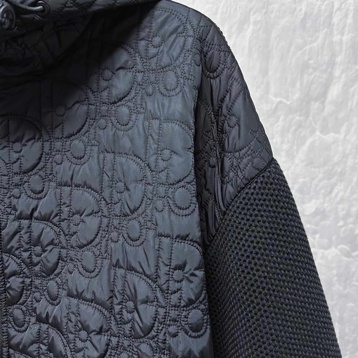 Dior SS26 Monogram Knit Hooded Jacket — detail