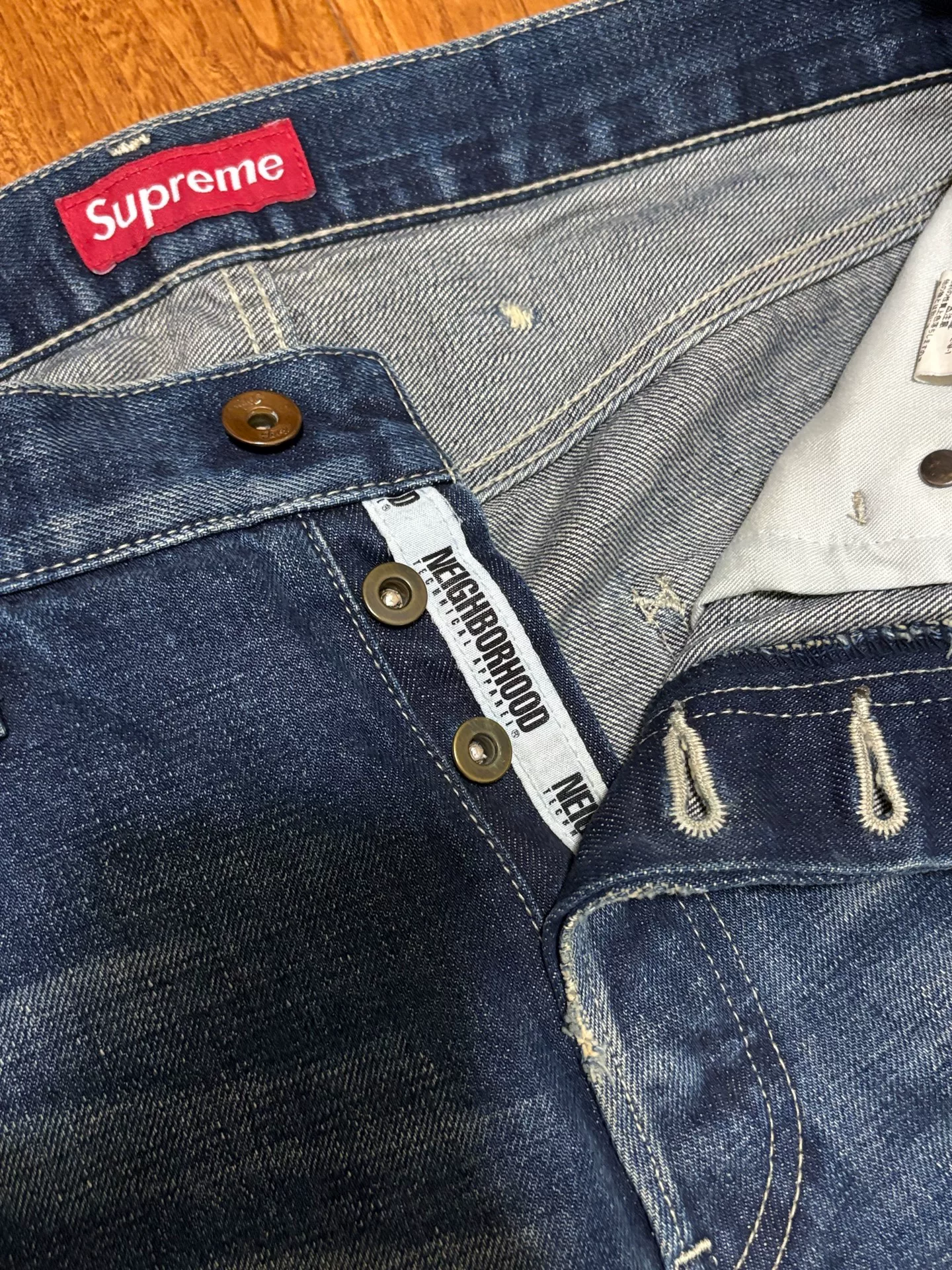 Neighborhood x Supreme Distressed Patch Washed Jeans — back